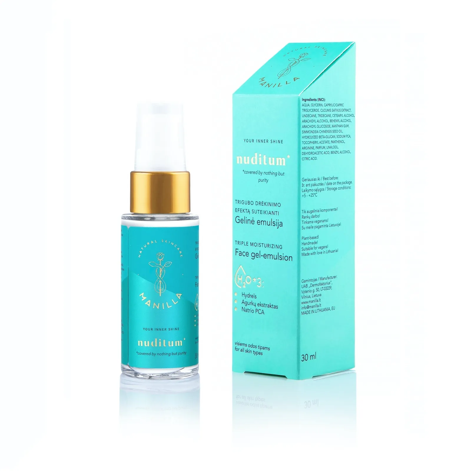 MANILLA 3x drėkinimo efektą suteikianti gelinė emulsija NUDITUM, 30ml -  