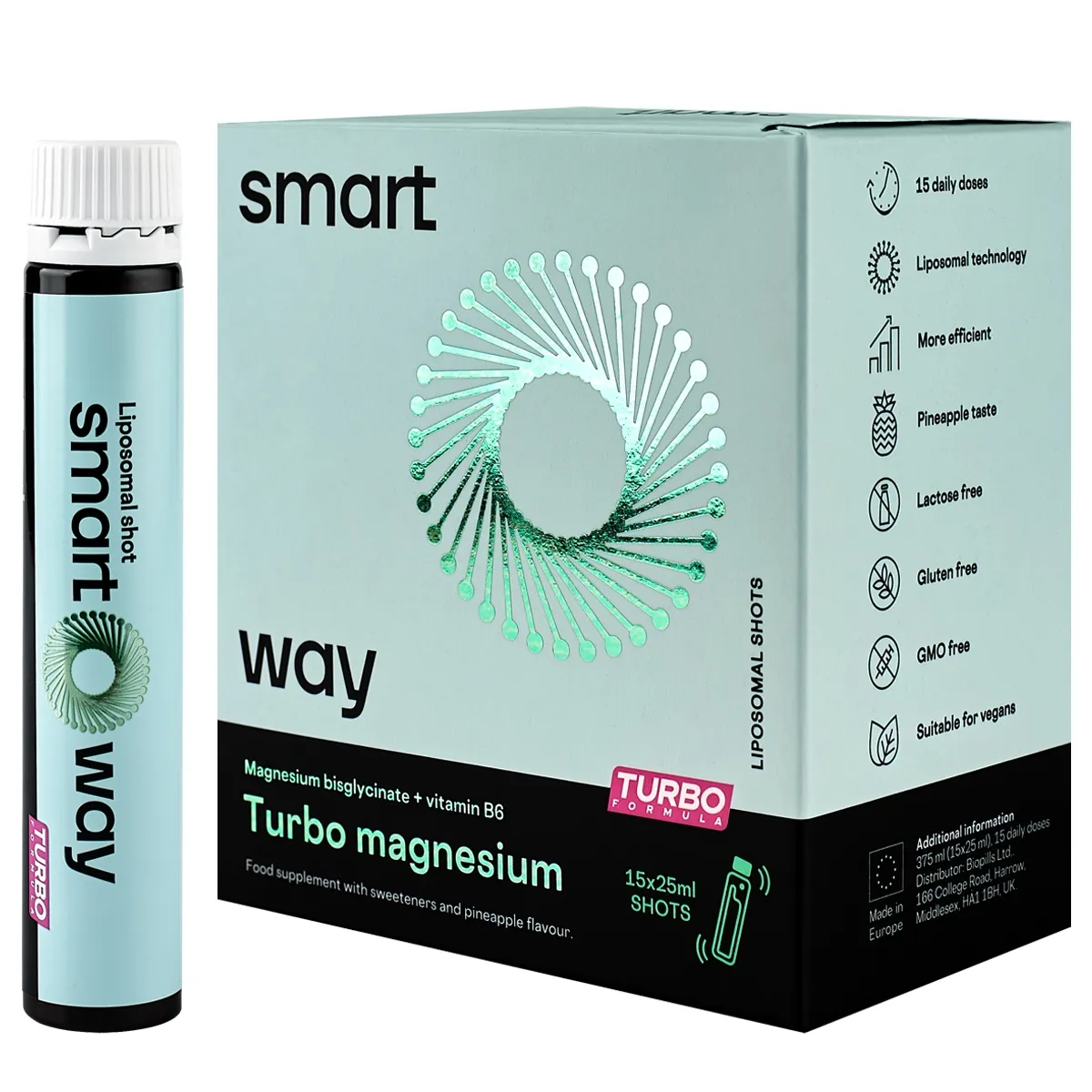 SMART WAY LIPOSOMINIS MAGNESIUM 525mg+B6, Turbo shots, 25 ml, 15 vnt. -  