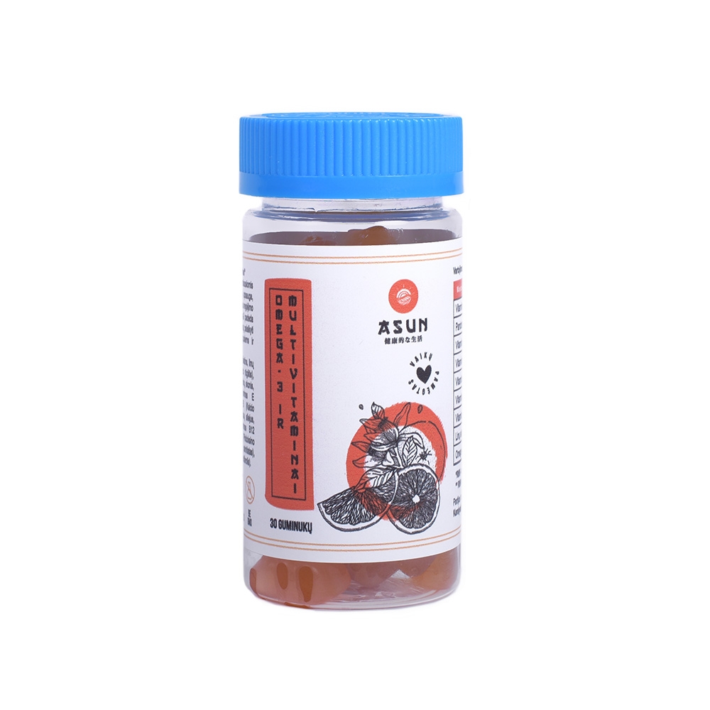 ASUN guminukai su cukrais ir saldikliu OMEGA-3 IR MULTIVITAMINAI, N30 -  