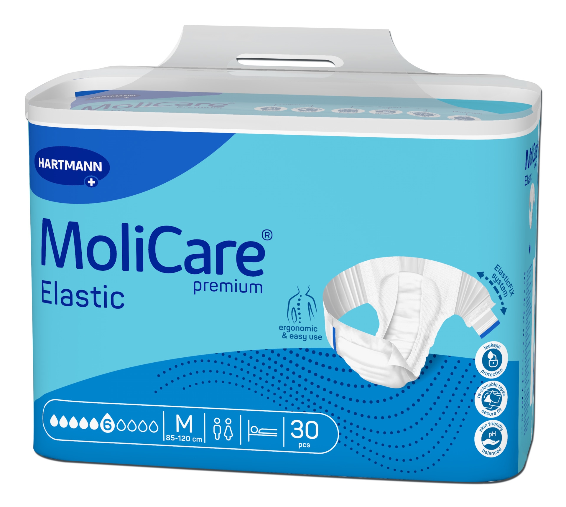 MOLICARE PREMIUM Elastic 6 lašai, M dydis, 30 vnt. -  