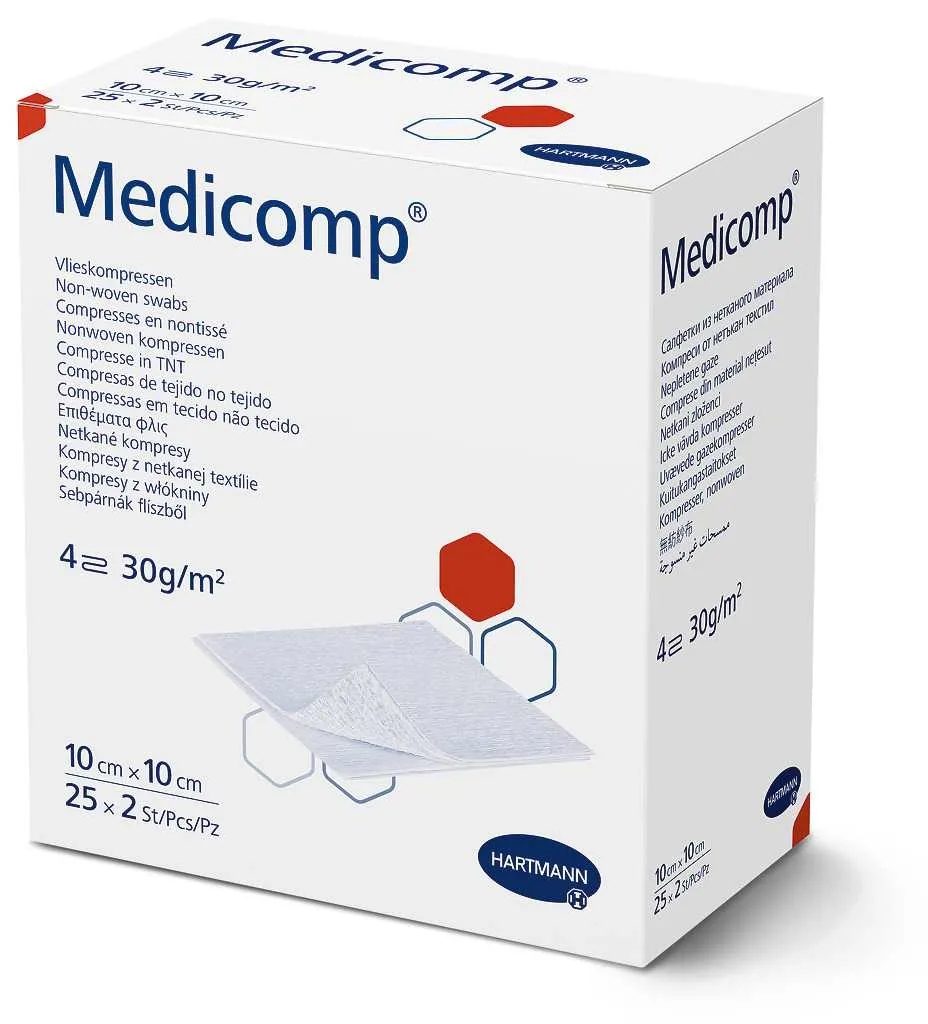 MEDICOMP sterilus neaustinės medžiagos tvarstis, 10x10cm, 25 vnt. -  