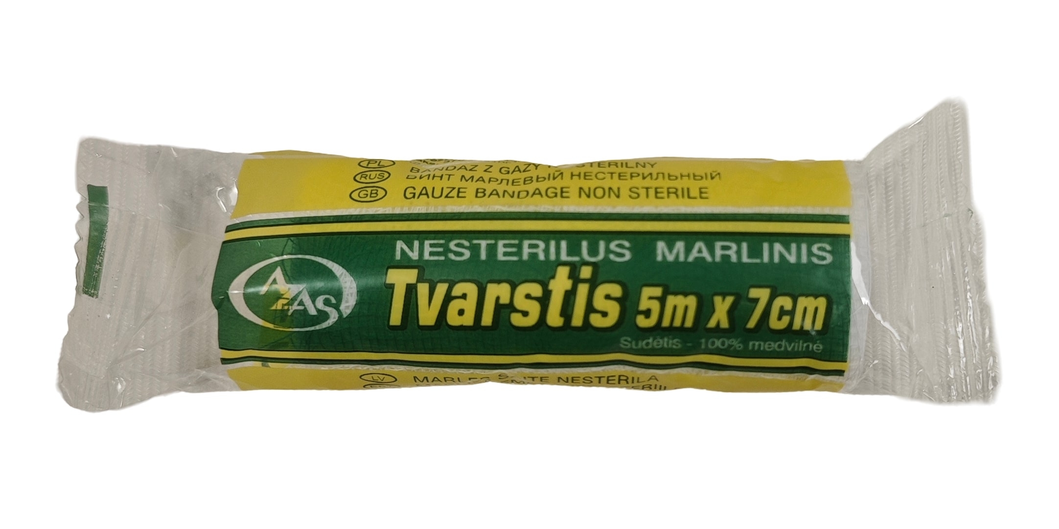 AZAS, nesterilus marlinis tvarstis 5 m x 7 cm -  