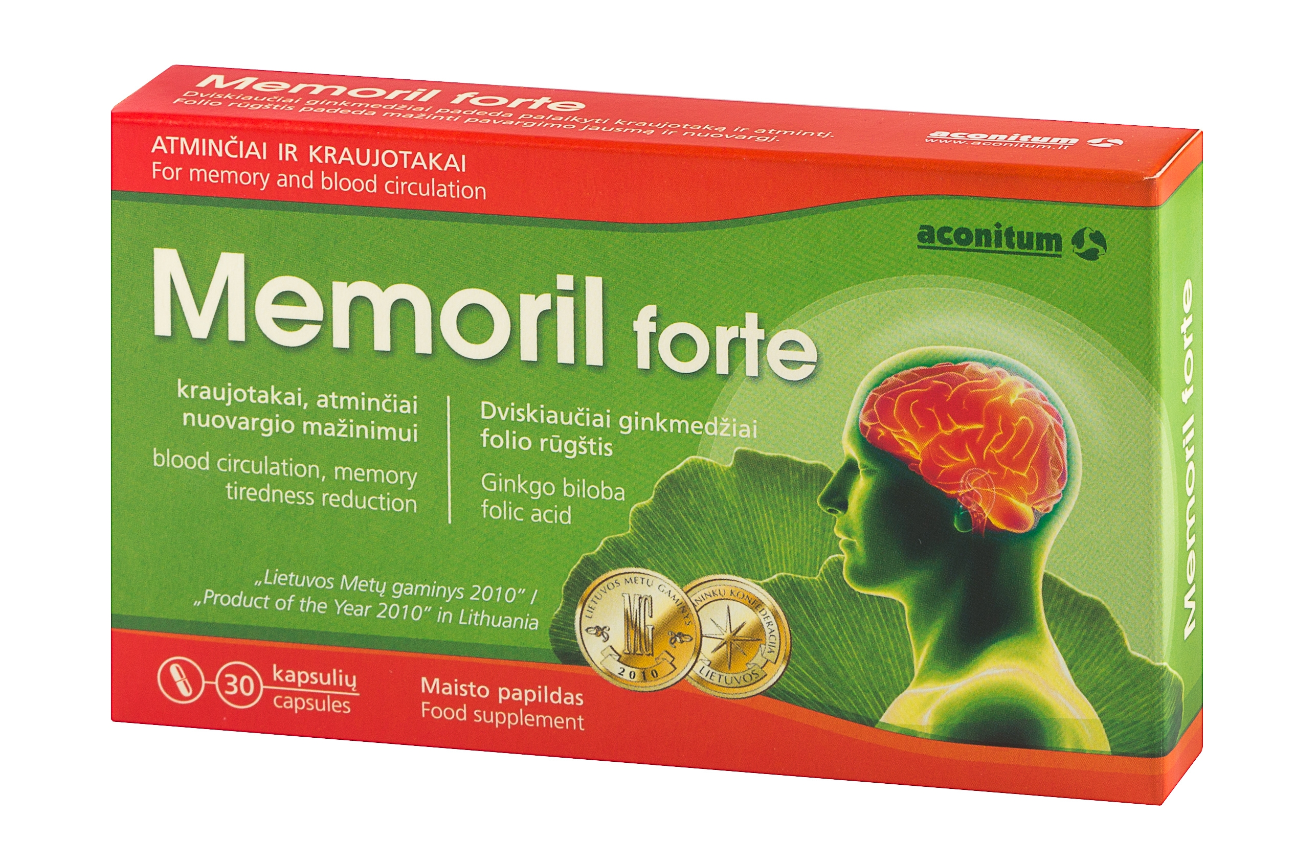 ACONITUM atminčiai ir kraujotakai MEMORIL FORTE, 30 kapsulių -  