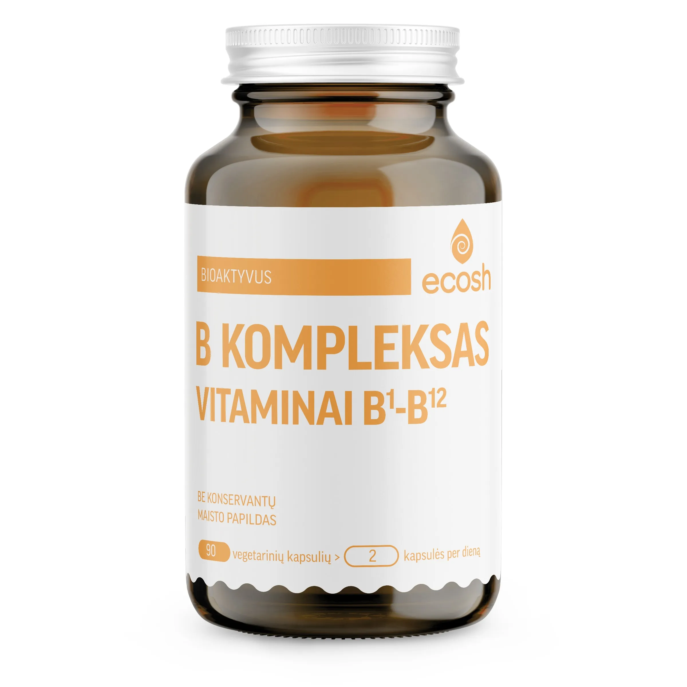 ECOSH bioaktyvus vitaminų B1-B12 kompleksas, 90 kapsulių -  