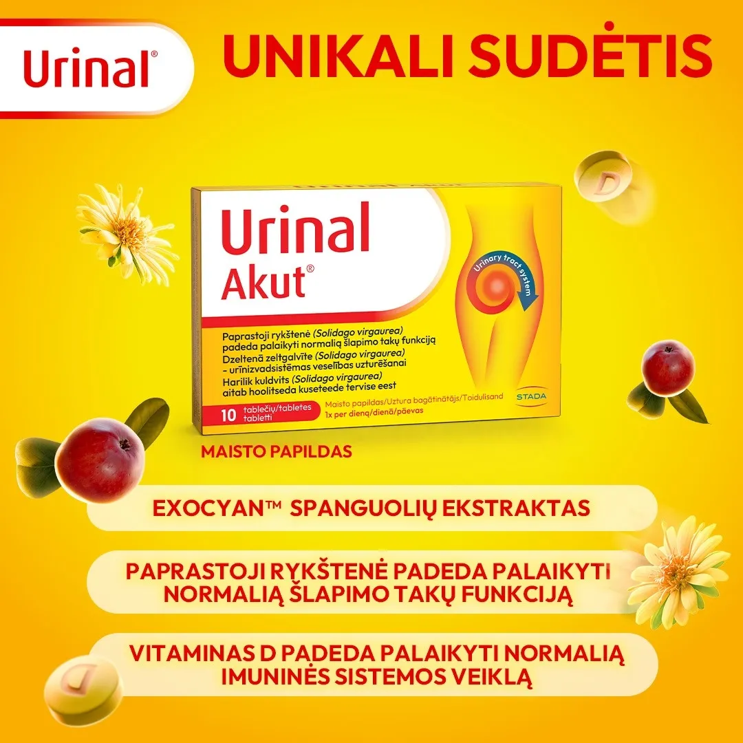URINAL AKUT (spanguolės ir rykštenė šlapimo sistemai), 10 tablečių -  3