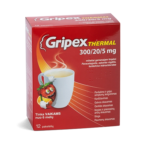 Gripex Thermal 300/20/5mg milteliai geriamam tirpalui N12 -  2
