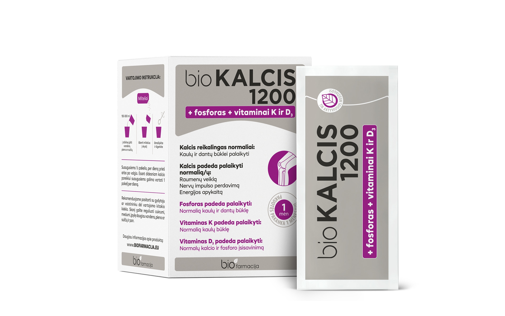 bioKALCIS 1200 mg + FOSFORAS + VITAMINAI K ir D, milteliai, N15 -  