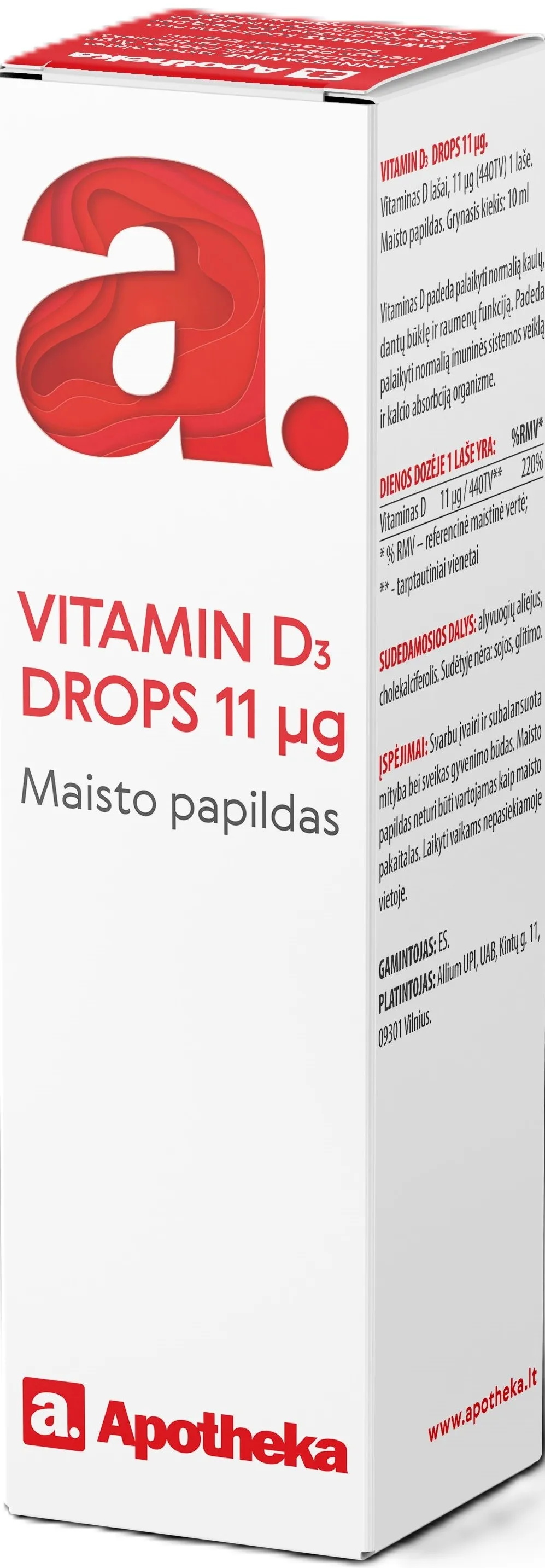 APOTHEKA VITAMINAS D3 11 mcg, lašai -  