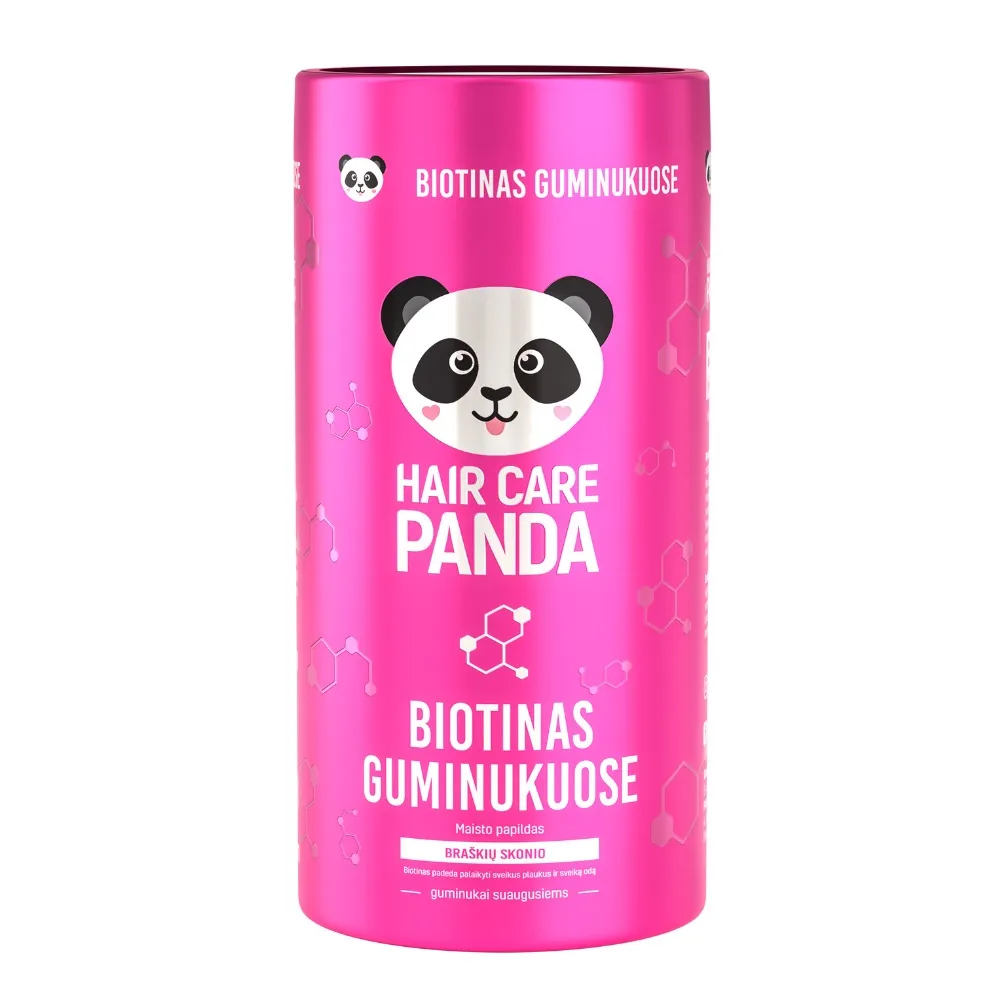 HAIR CARE PANDA Maisto papildas guminukuose BIOTINAS, 60 guminukų -  