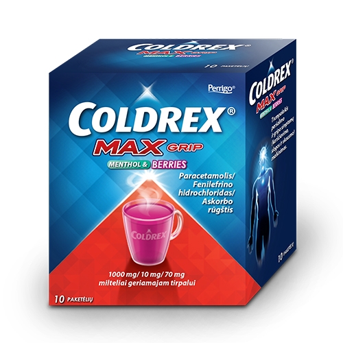 Coldrex MaxGrip Menthol & Berries milteliai geriamajam tirpalui N10 -  