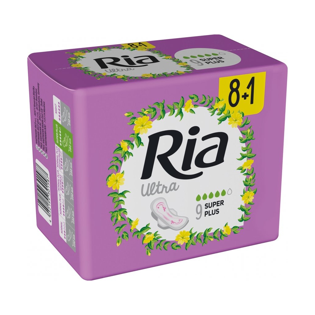 RIA ULTRA SUPER PLUS įklotai su sparneliais, 9 vnt. -  