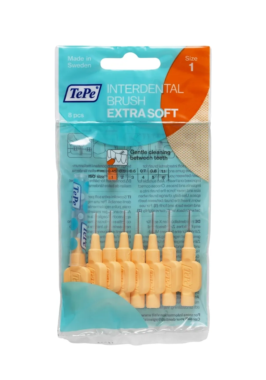 TEPE tarpdančių šepetėliai 0.45mm EXTRA SOFT SIZE 1, oranžiniai, N8 -  
