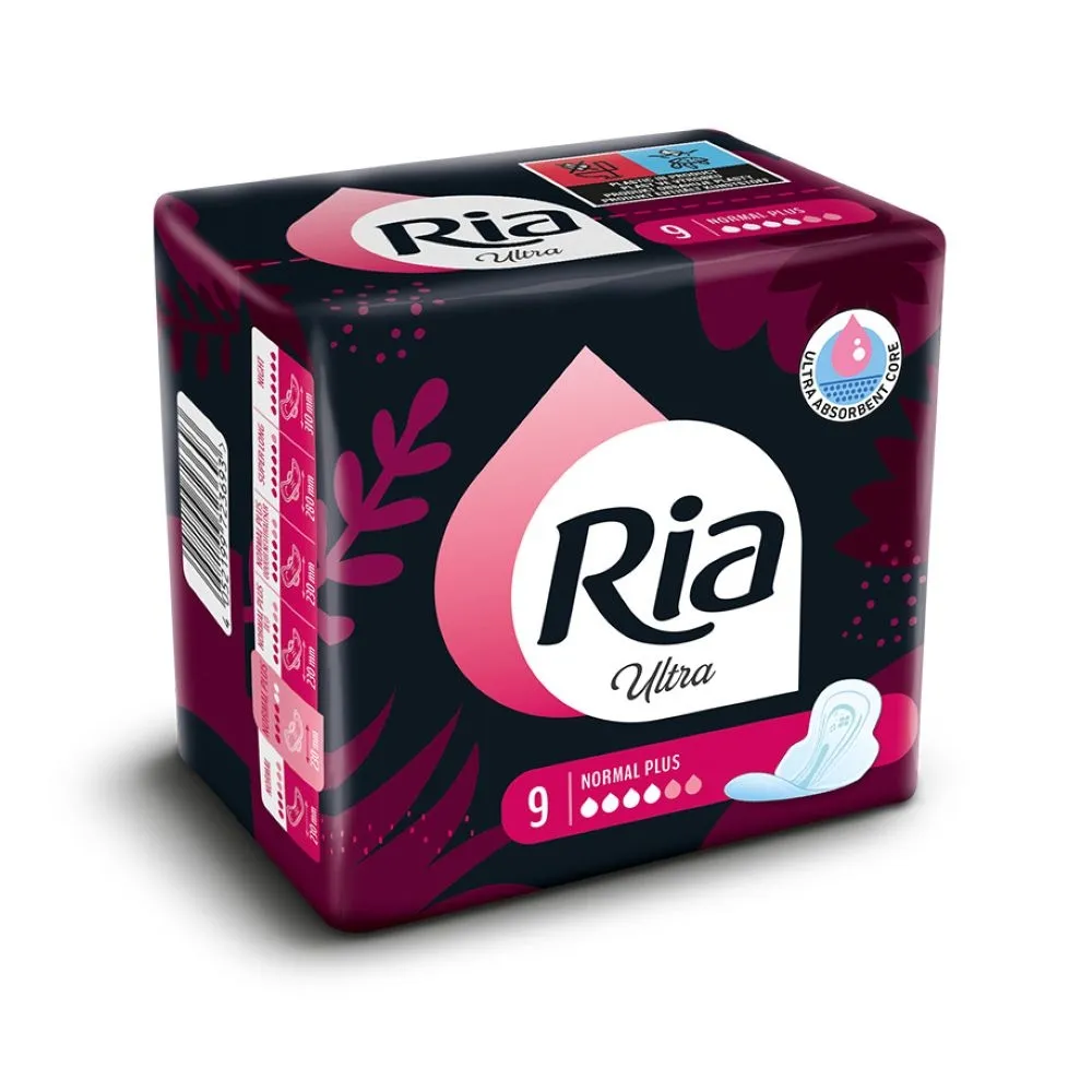 RIA ULTRA NORMAL PLUS įklotai su sparneliais, 9 vnt. -  