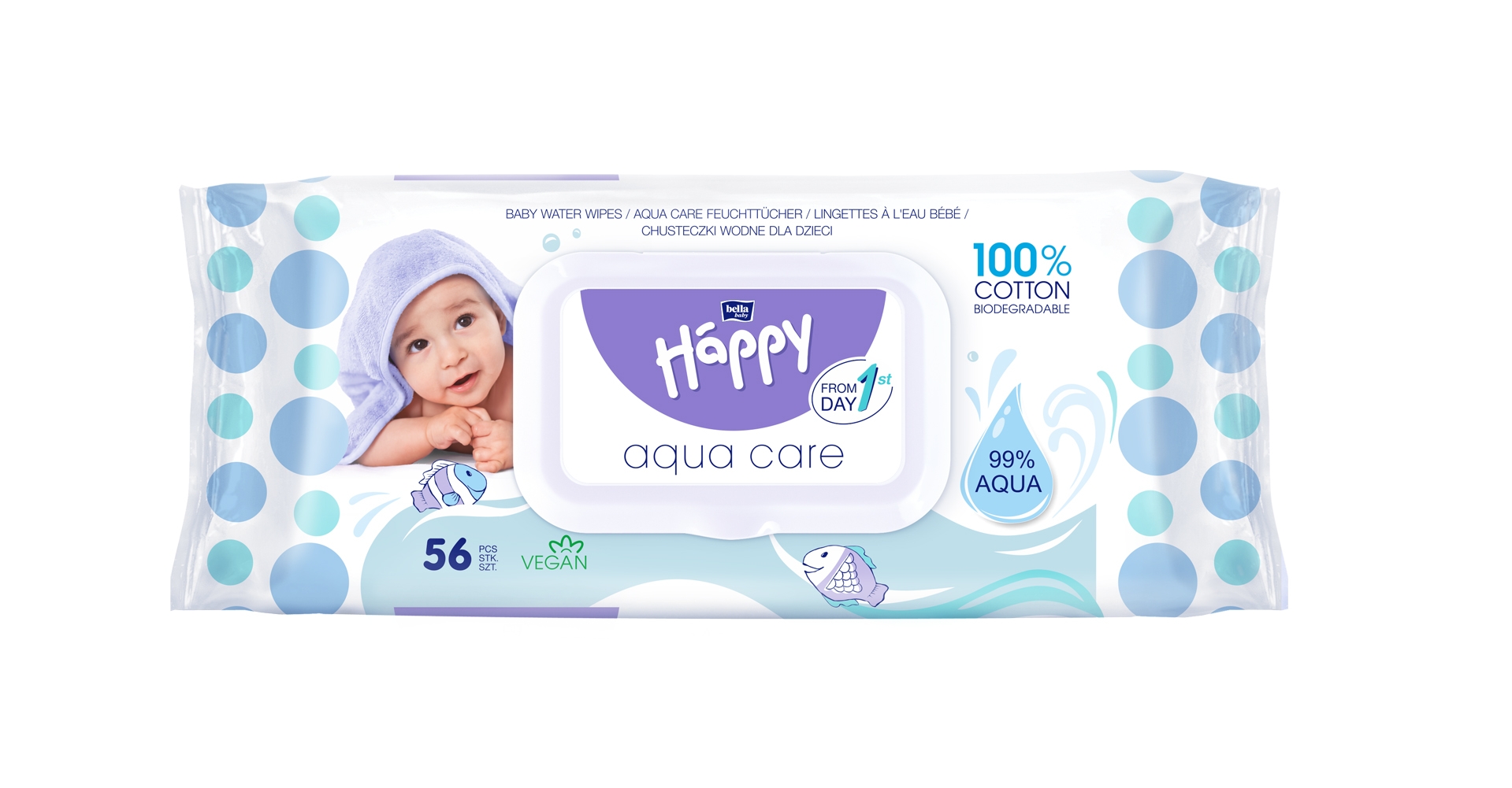 HAPPY Aqua Care drėgnos servetėlės vaikams, N56 -  