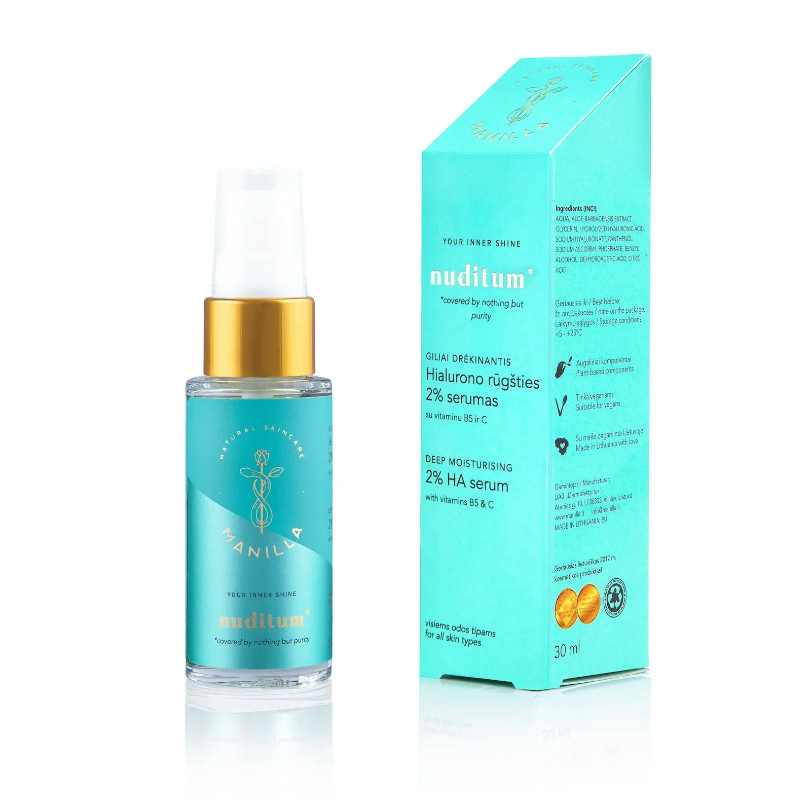 MANILLA hialurono rūgšties 2% serumas su vit.C ir B5 NUDITUM, 30ml -  