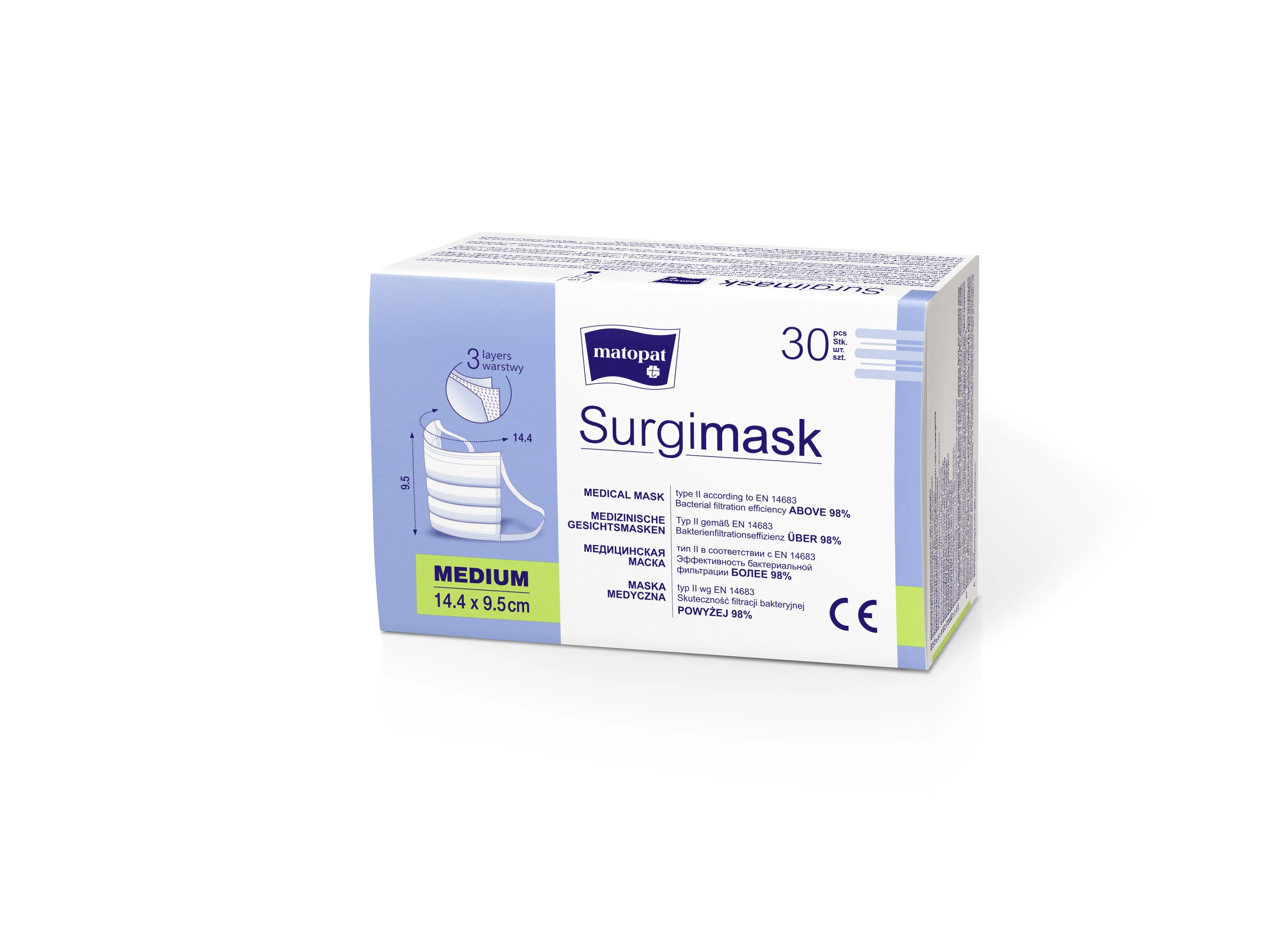 SURGIMASK M kaukės medicininės 3 sl. su elast.juost. nester. N30 -  