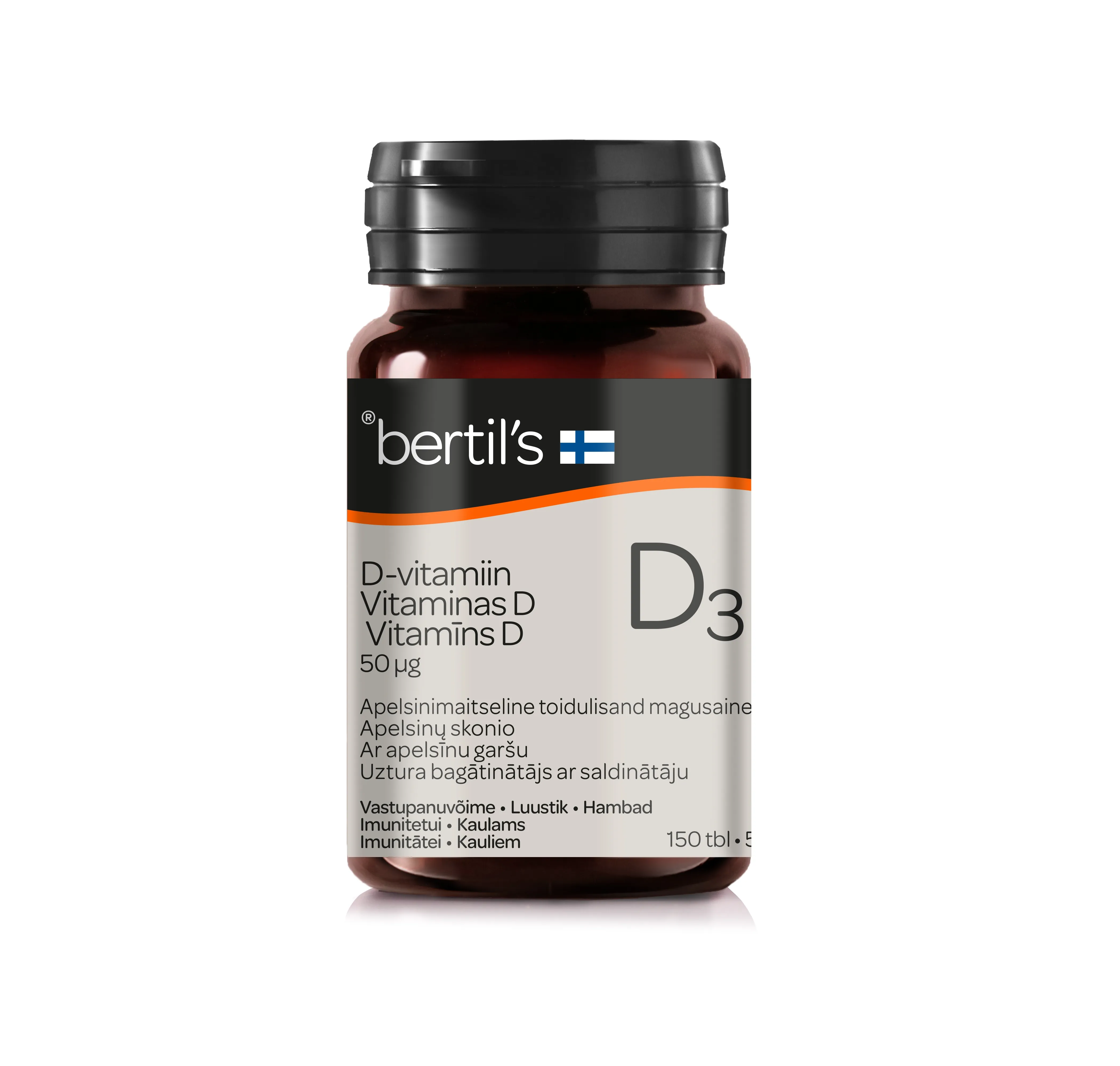 BERTIL'S Vitaminas D3 50µg, 150 kramtomų tablečių -  