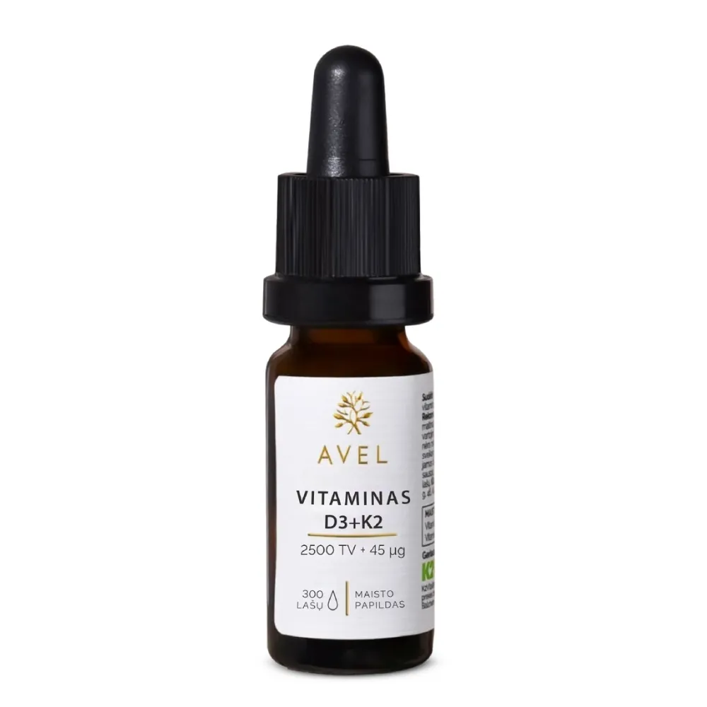 AVEL VITAMINAS K2+D3 MK7, 2500 TV +100 µg, 300 lašų -  2