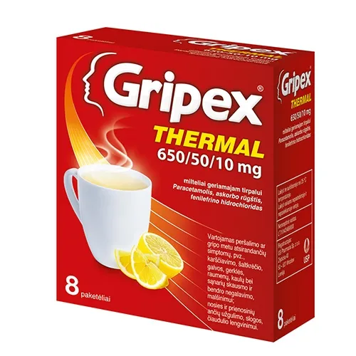 Gripex Thermal 650/50/10mg milteliai geriamajam tirpalui N8 -  2