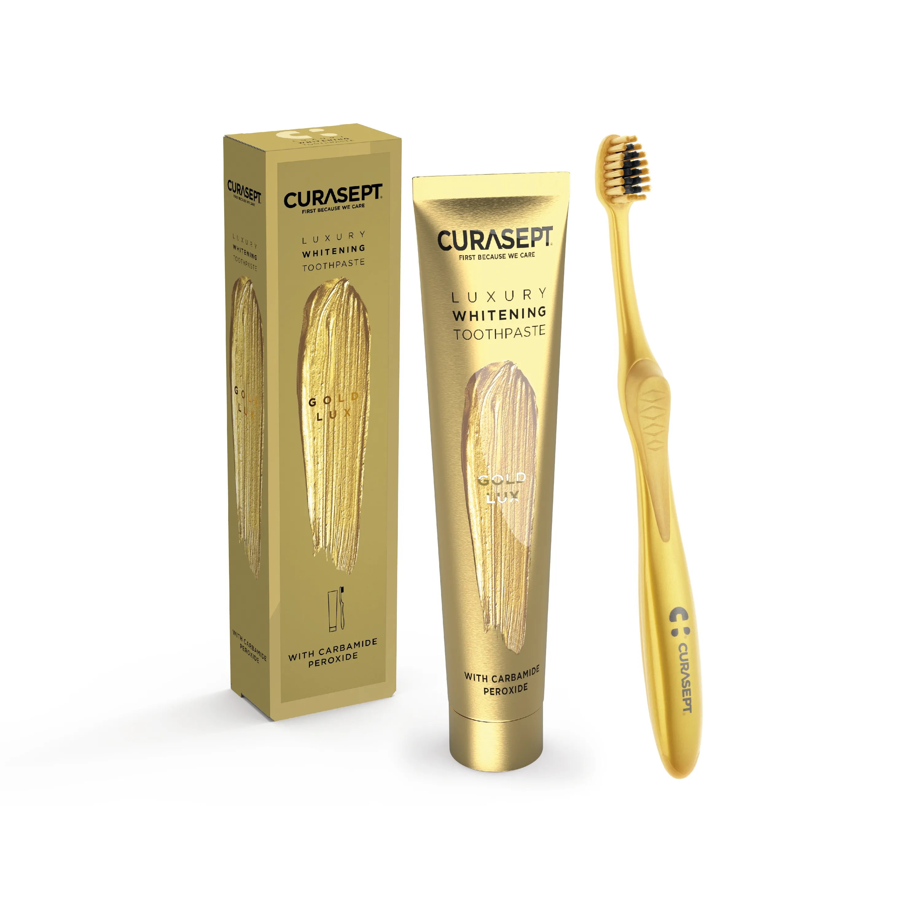 CURASEPT GOLD LUXURY balinanti dantų pasta + šepetėlis 75ml -  
