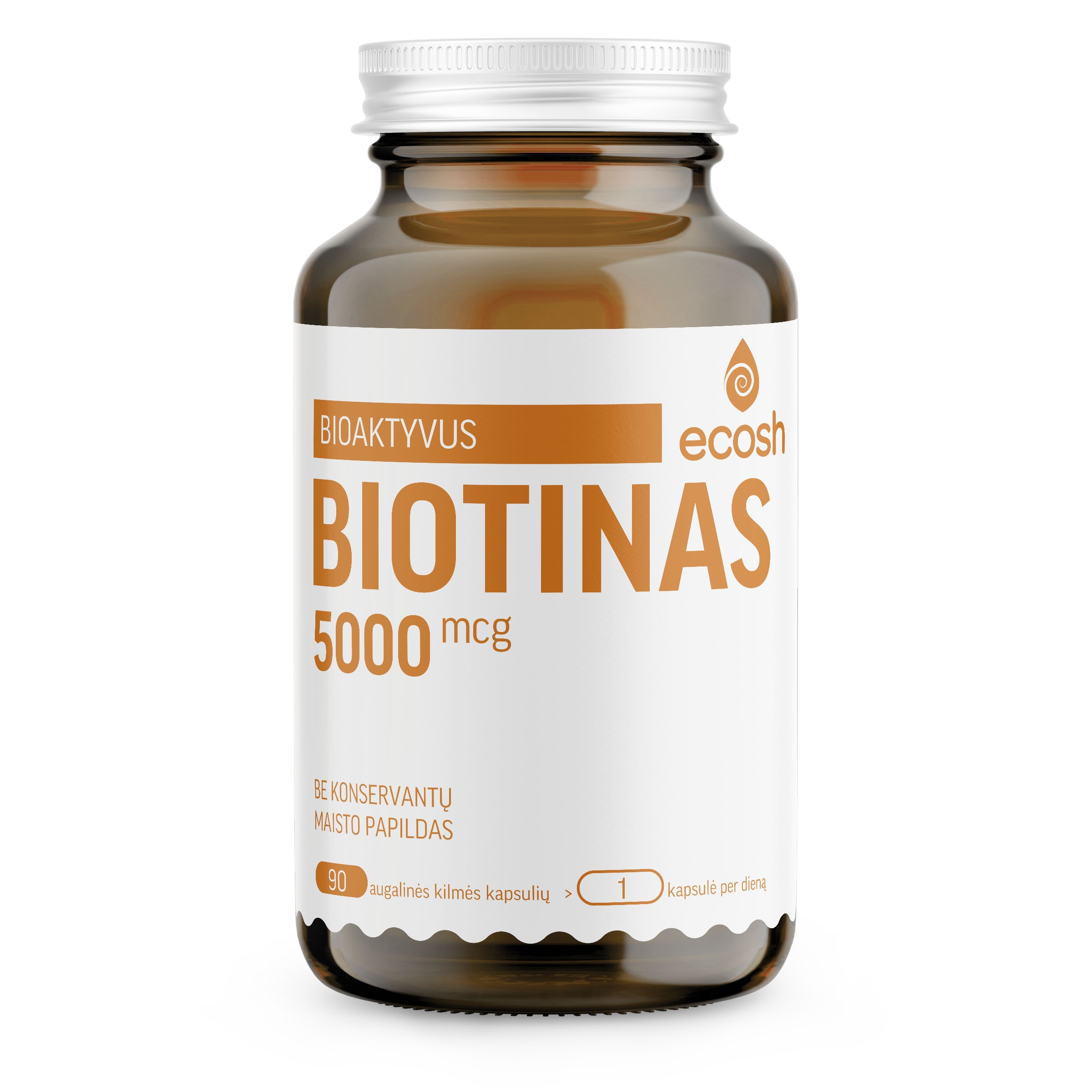 ECOSH bioaktyvus Biotinas 5000µg, 90 kapsulių -  