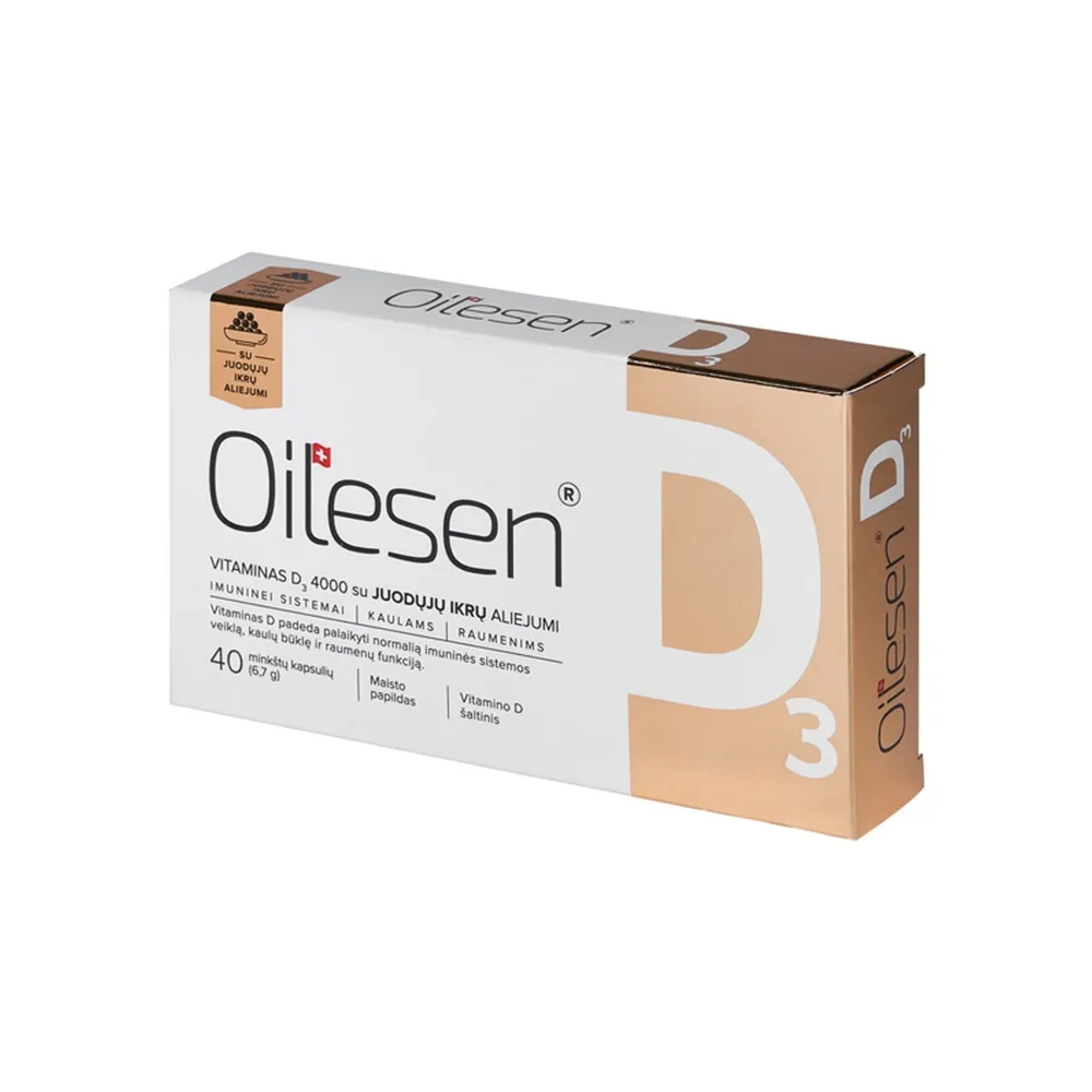 OILESEN vitaminas D3 su juodųjų ikrų aliejumi 4000 IU, 40 kapsulių -  