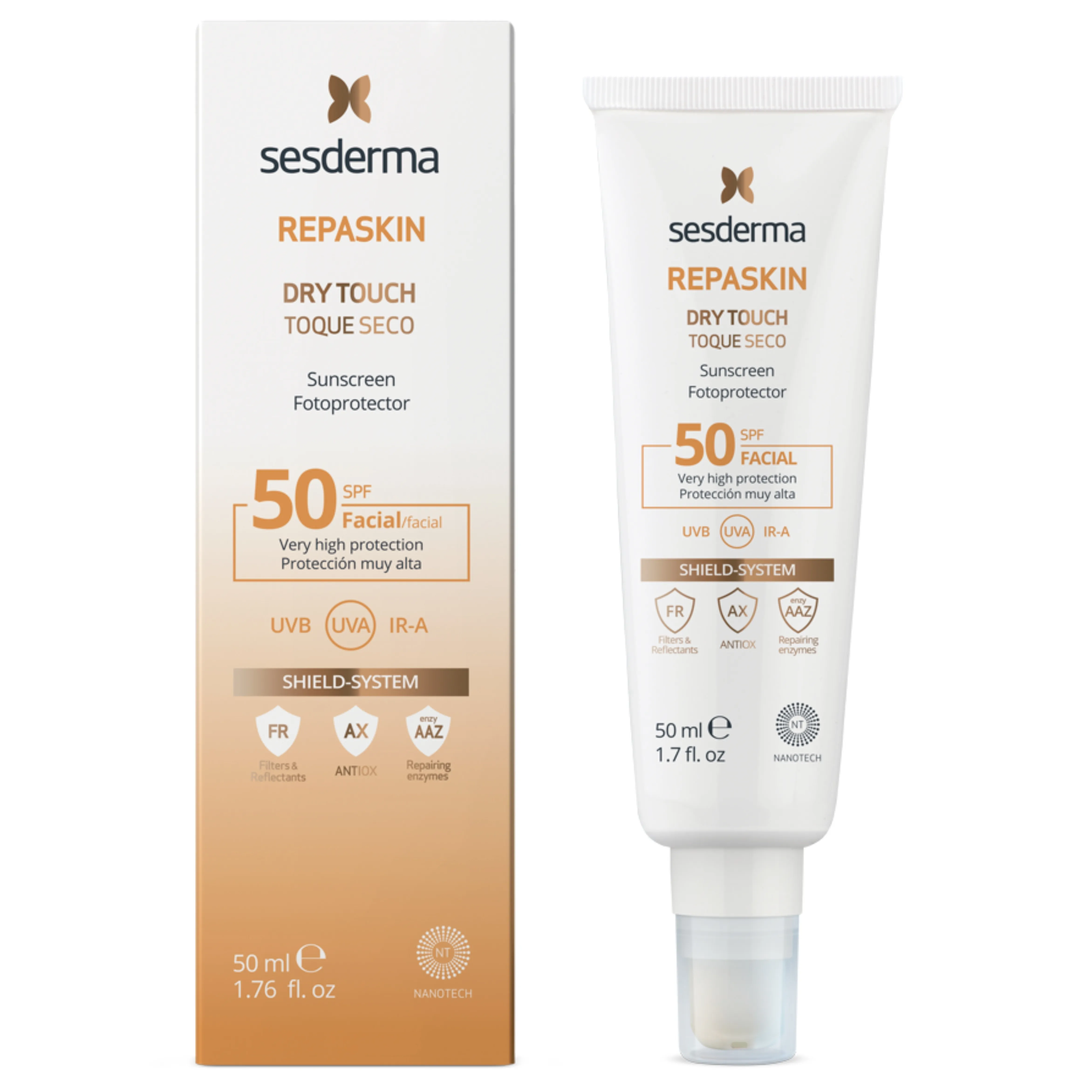 SESDERMA REPASKIN DRY TOUCH SPF 50 APSAUGINIS KREMAS NUO SAULĖS VEIDUI -  