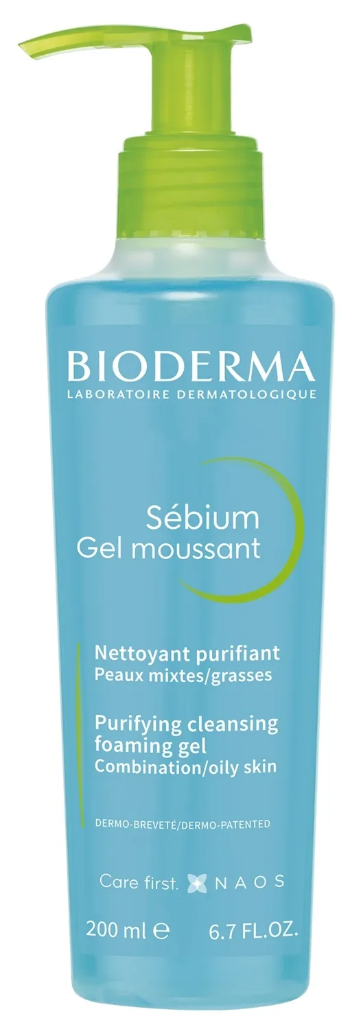 BIODERMA riebios ir mišrios odos prausiklis SEBIUM GEL MOUSSANT, 200ml -  