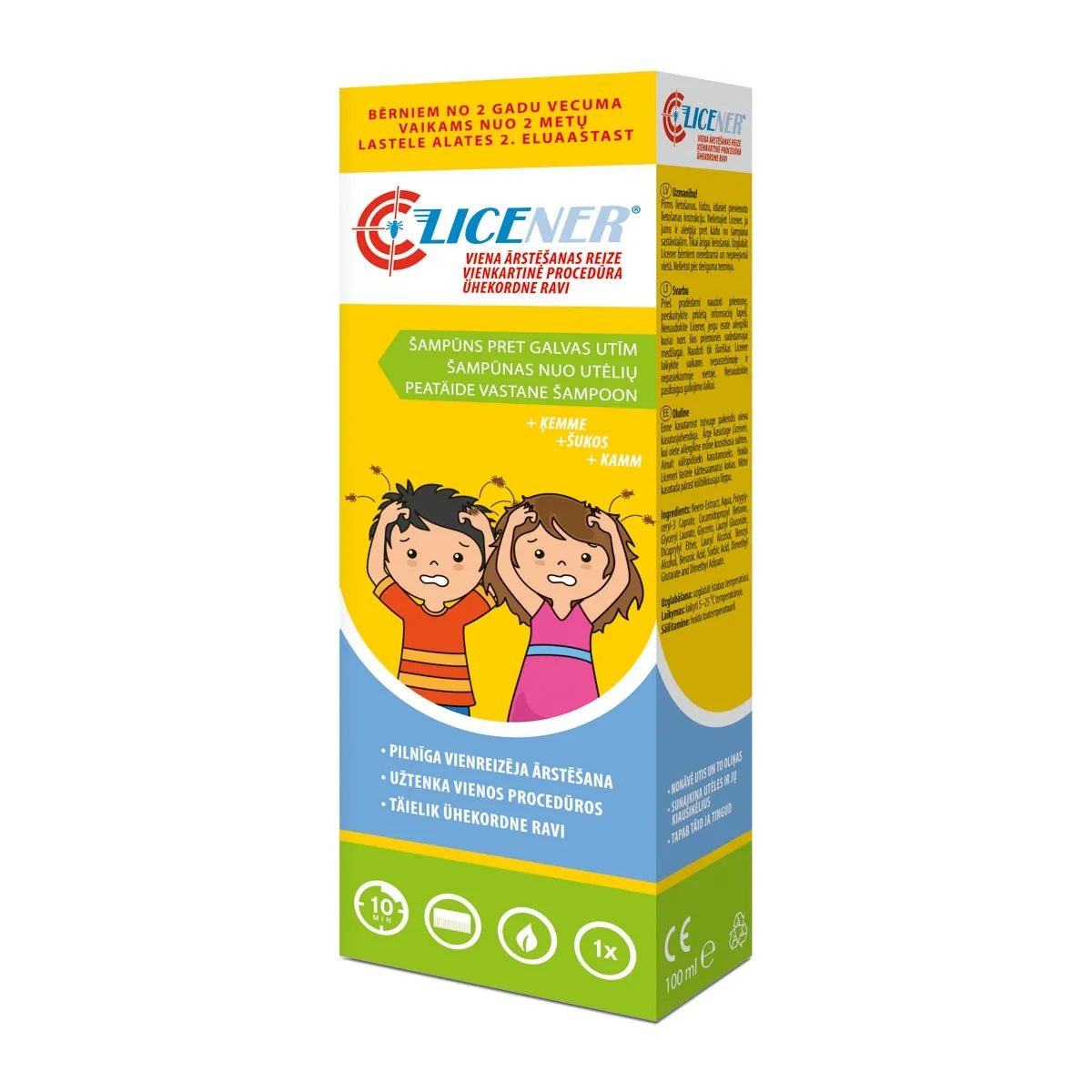 LICENER šampūnas nuo utėlių, 100ml + šukos -  