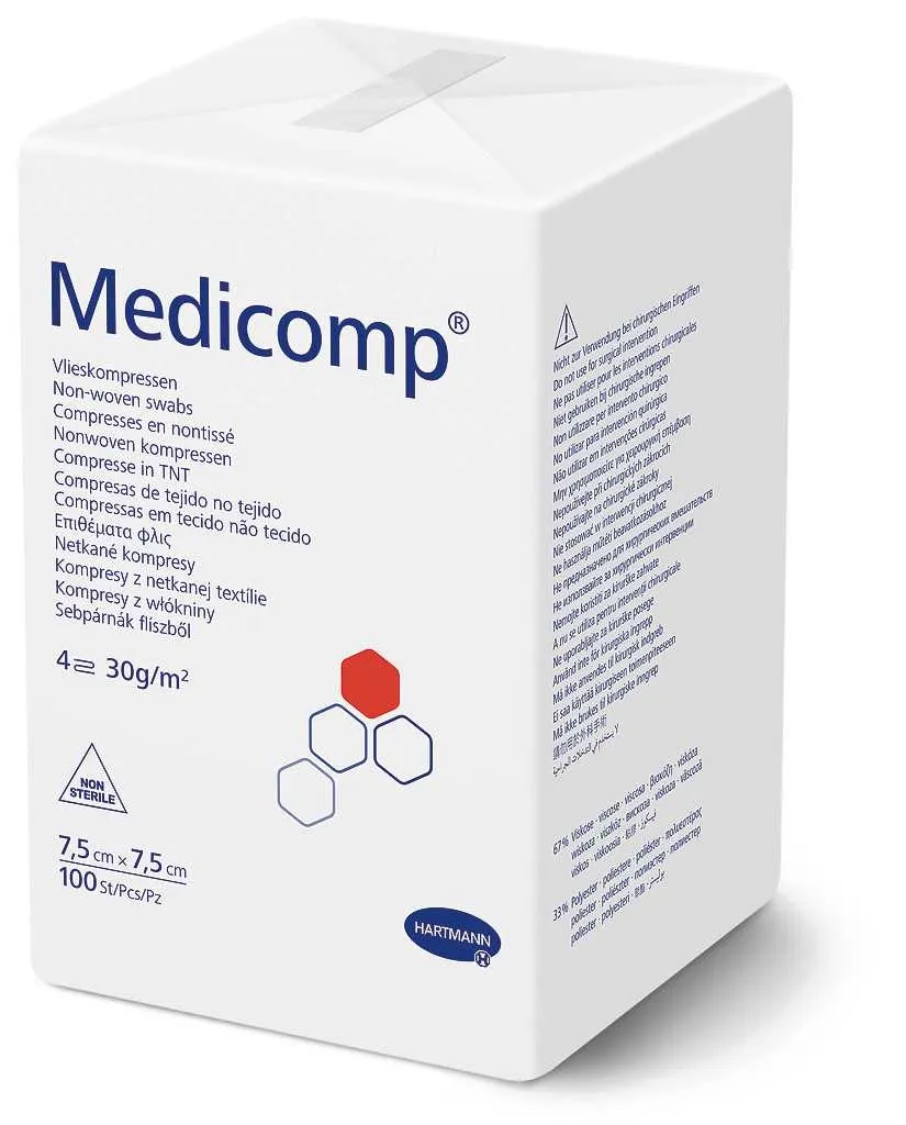 MEDICOMP nesterilus neaustinės medžiagos tvarstis, 7,5x7,5cm, 100 vnt. -  
