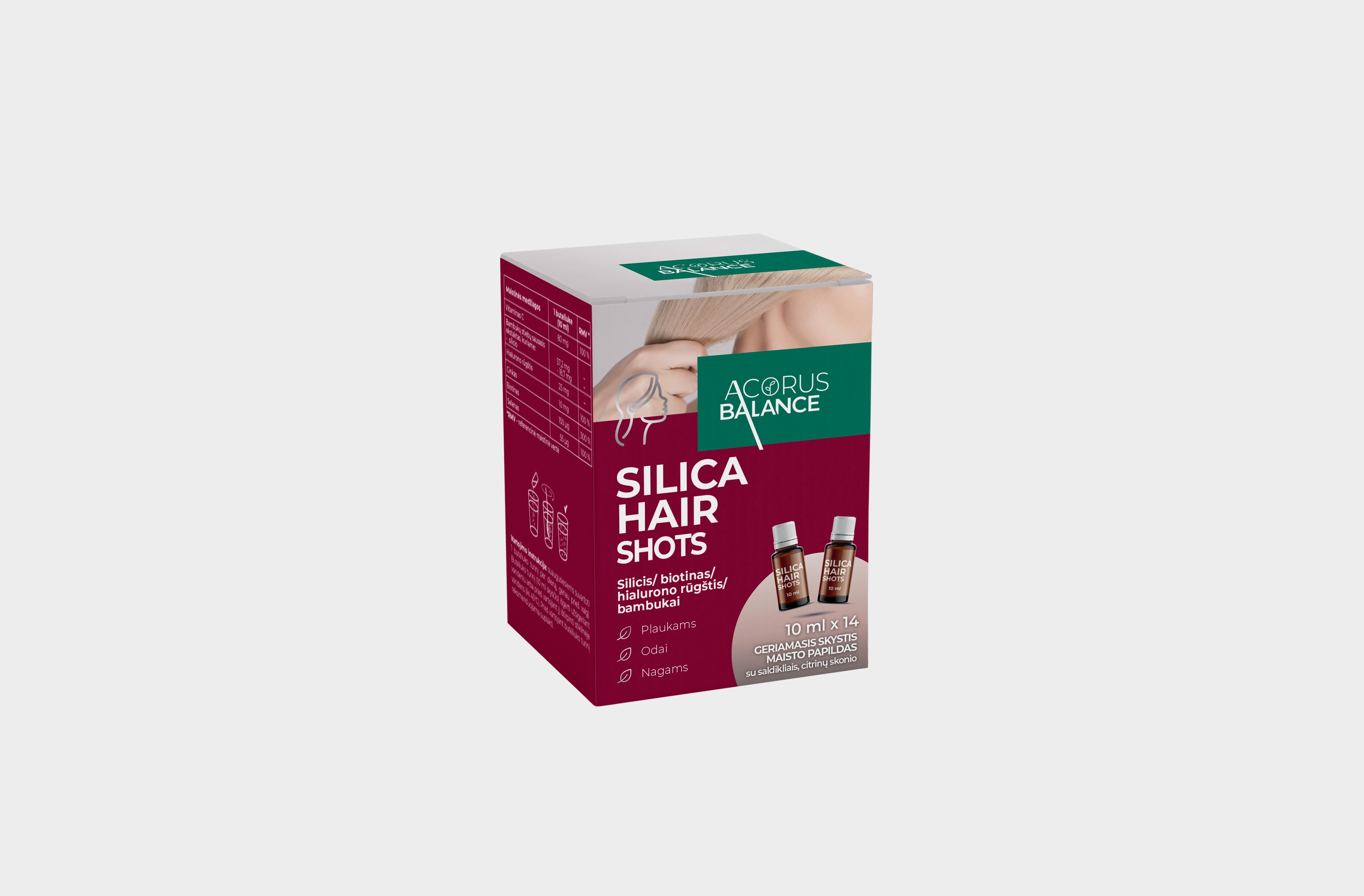 ACORUS BALANCE plaukams SILICA HAIR SHOTS, 10 ml, 14 buteliukų -  