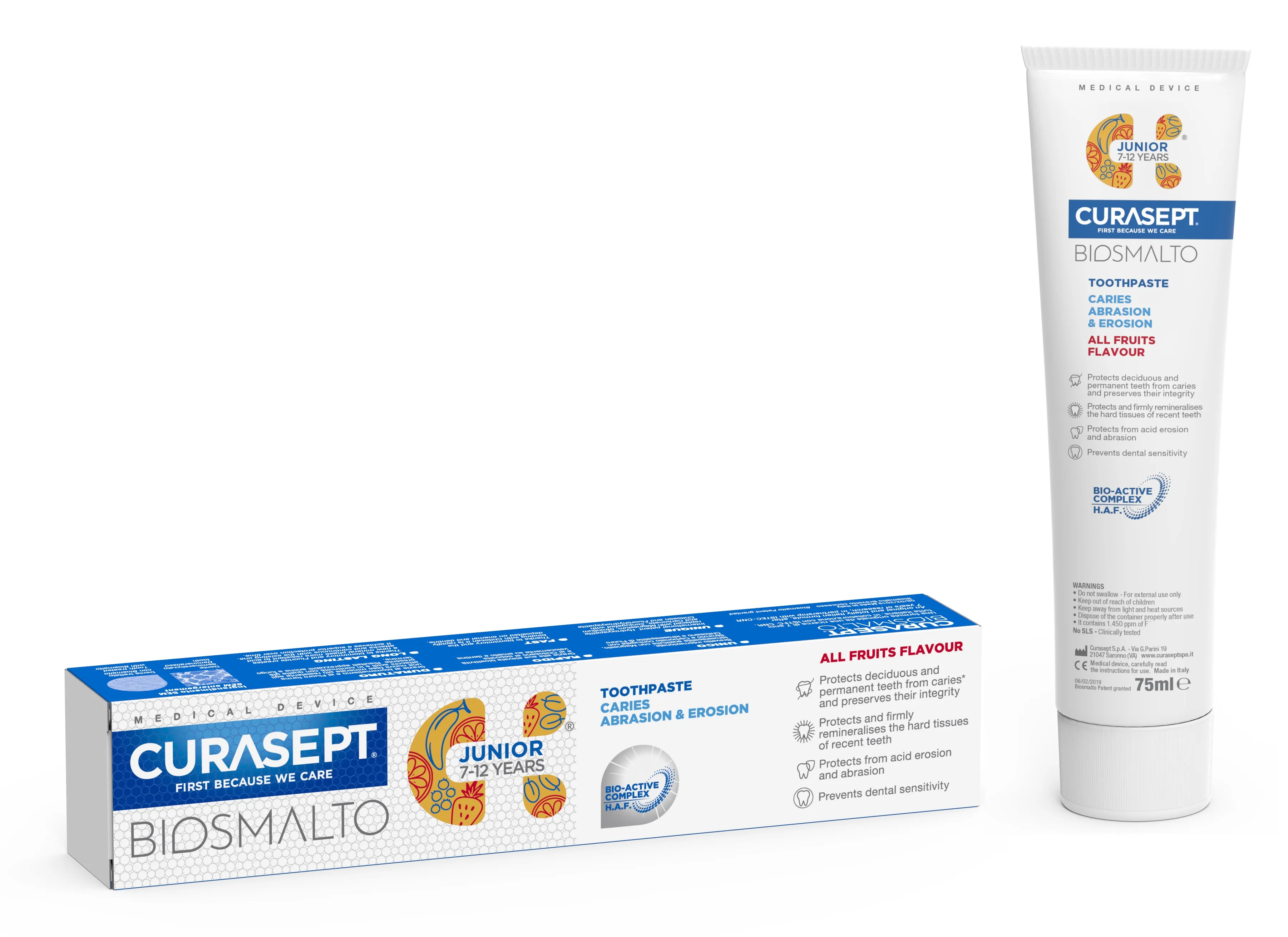 CURASEPT dantų pasta 7-12 m. vaikams BIOSMALTO JUNIOR, 75ml -  