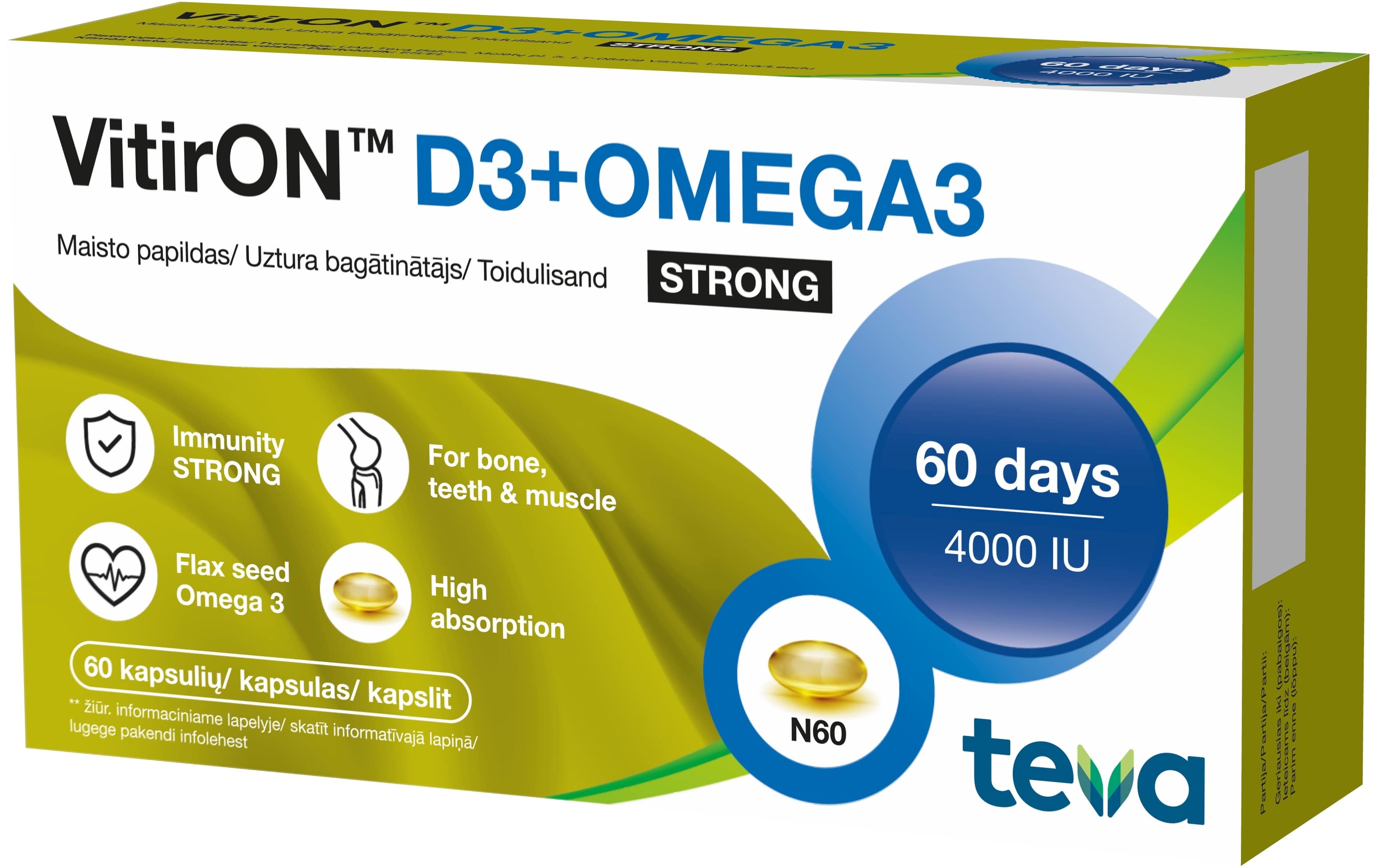 VitirON D3 + Omega3 Strong kapsulės N60 -  3