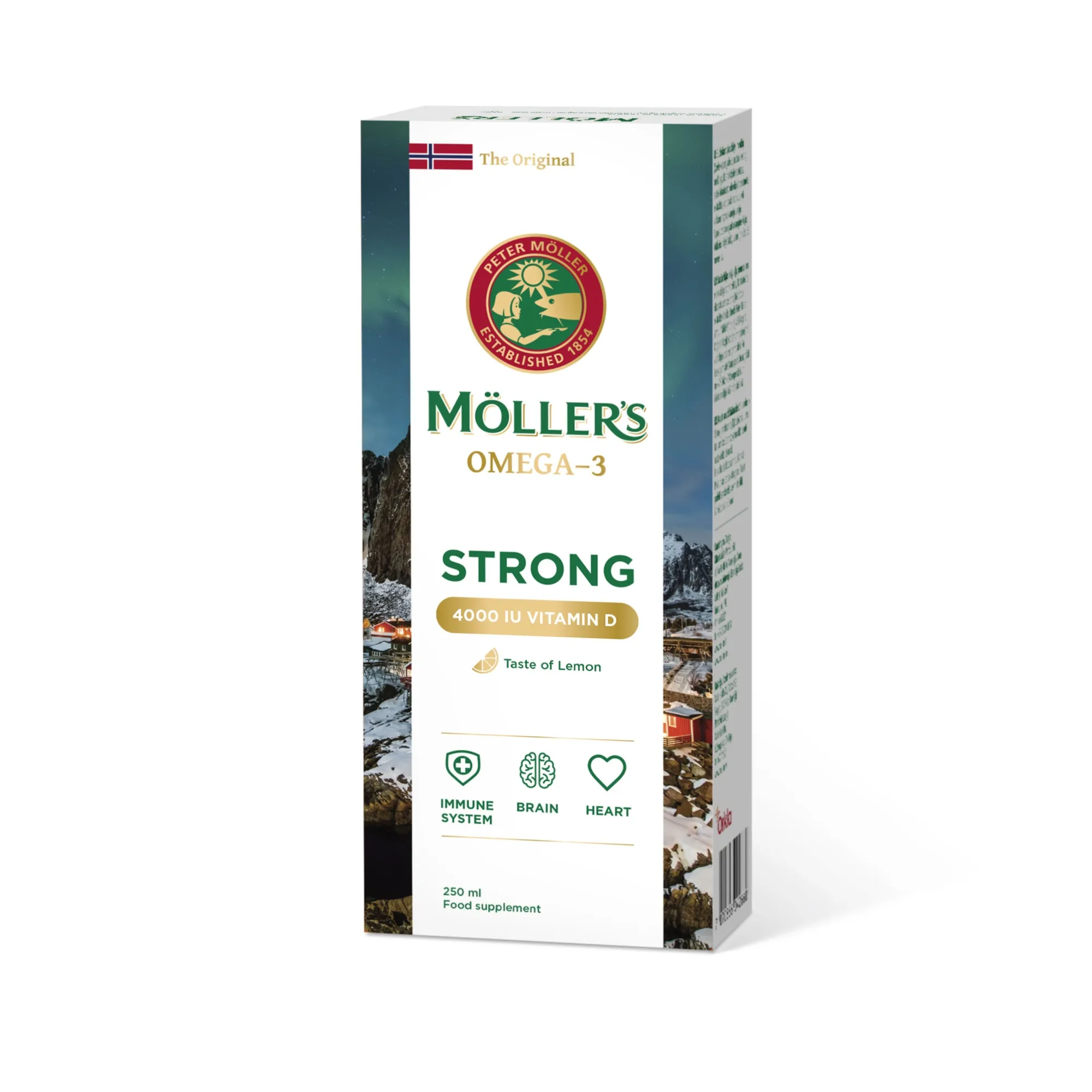 Möller's Strong Vitamin D žuvų taukai, citrinų skonio, 250 ml -  