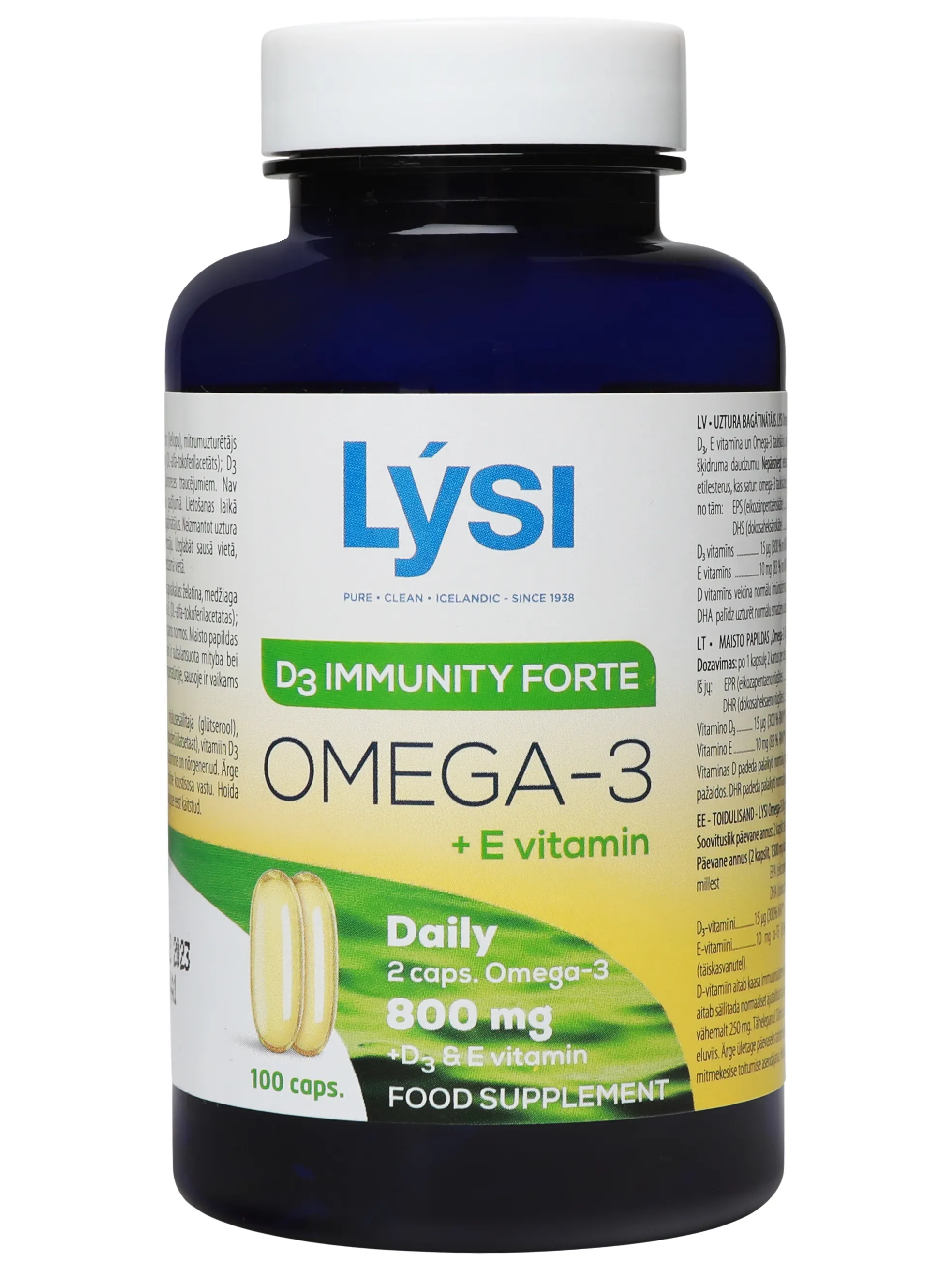 LYSI žuvų taukai OMEGA- 3 IMMUNITY FORTE, 100 kapsulių -  