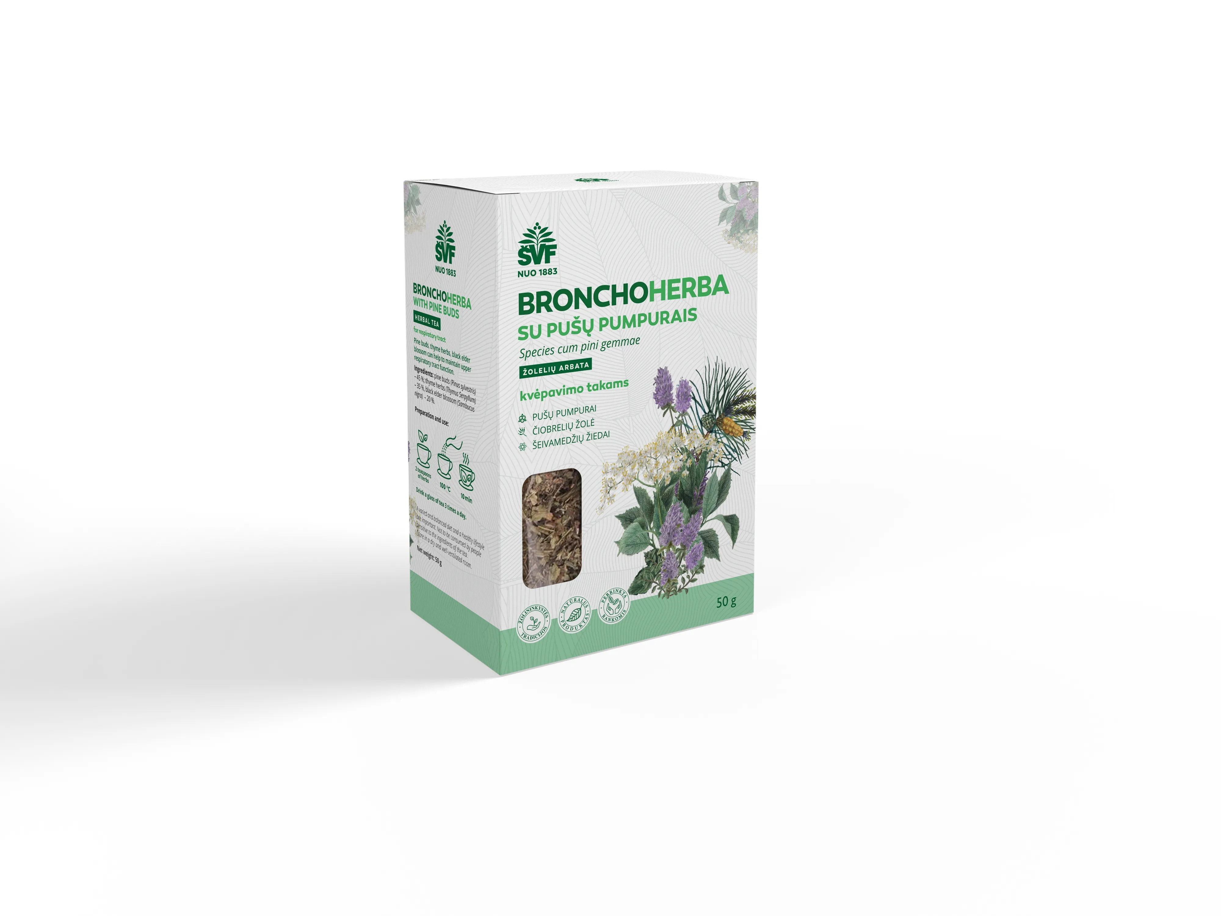 ŠVF žolelių arbata BRONCHOHERBA SU PUŠŲ PUMPURAIS, 50g -  