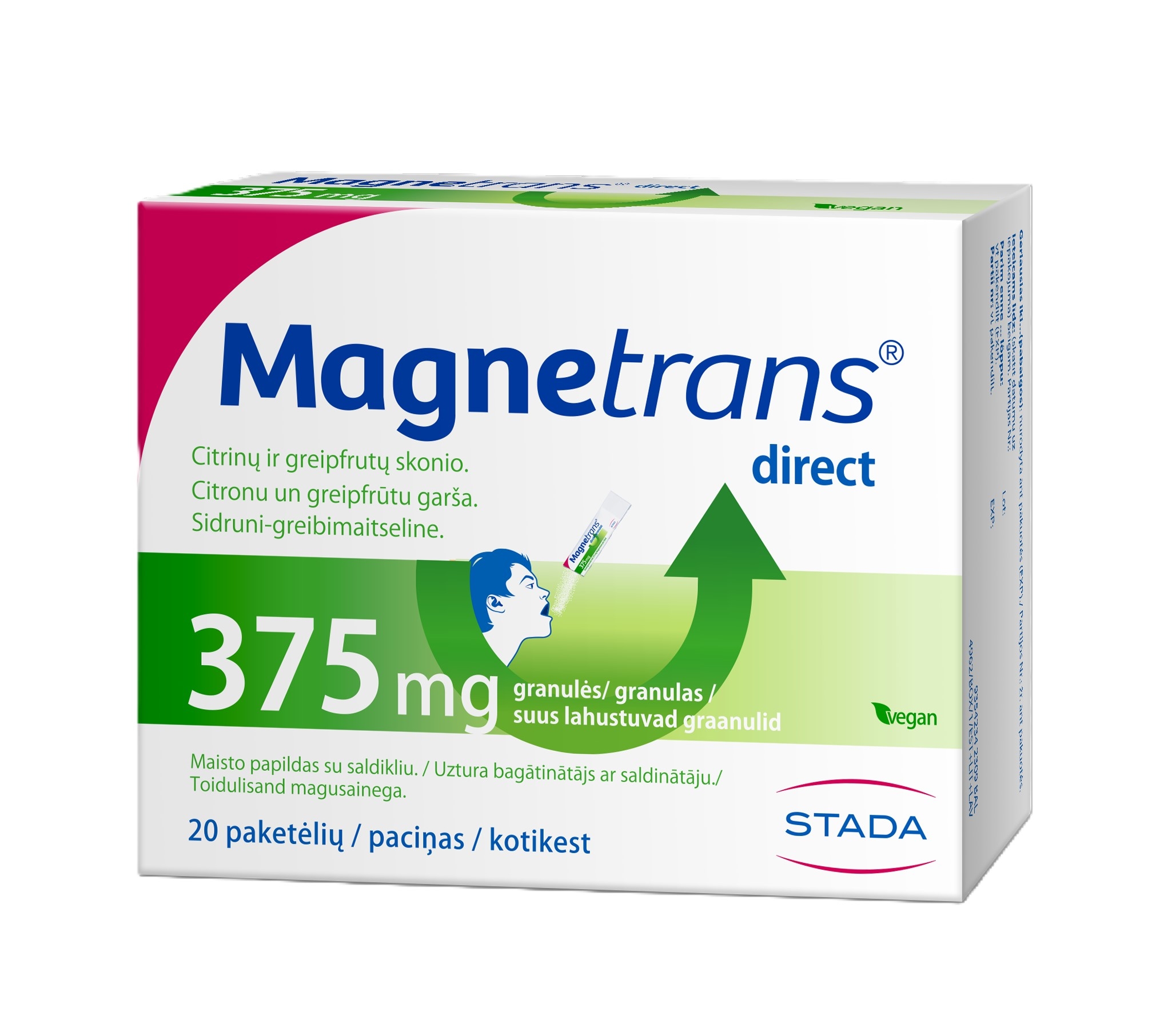 MAGNETRANS DIRECT (magnis) 375 mg,  burnoje tirpstančios granulės, N20 -  