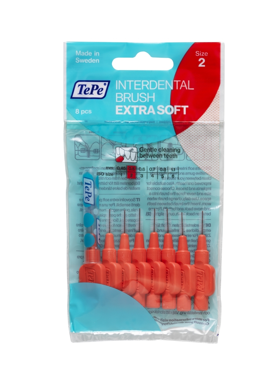 TEPE tarpdančių šepetėliai 0.5mm EXTRA SOFT SIZE 2, raudoni, N8 -  