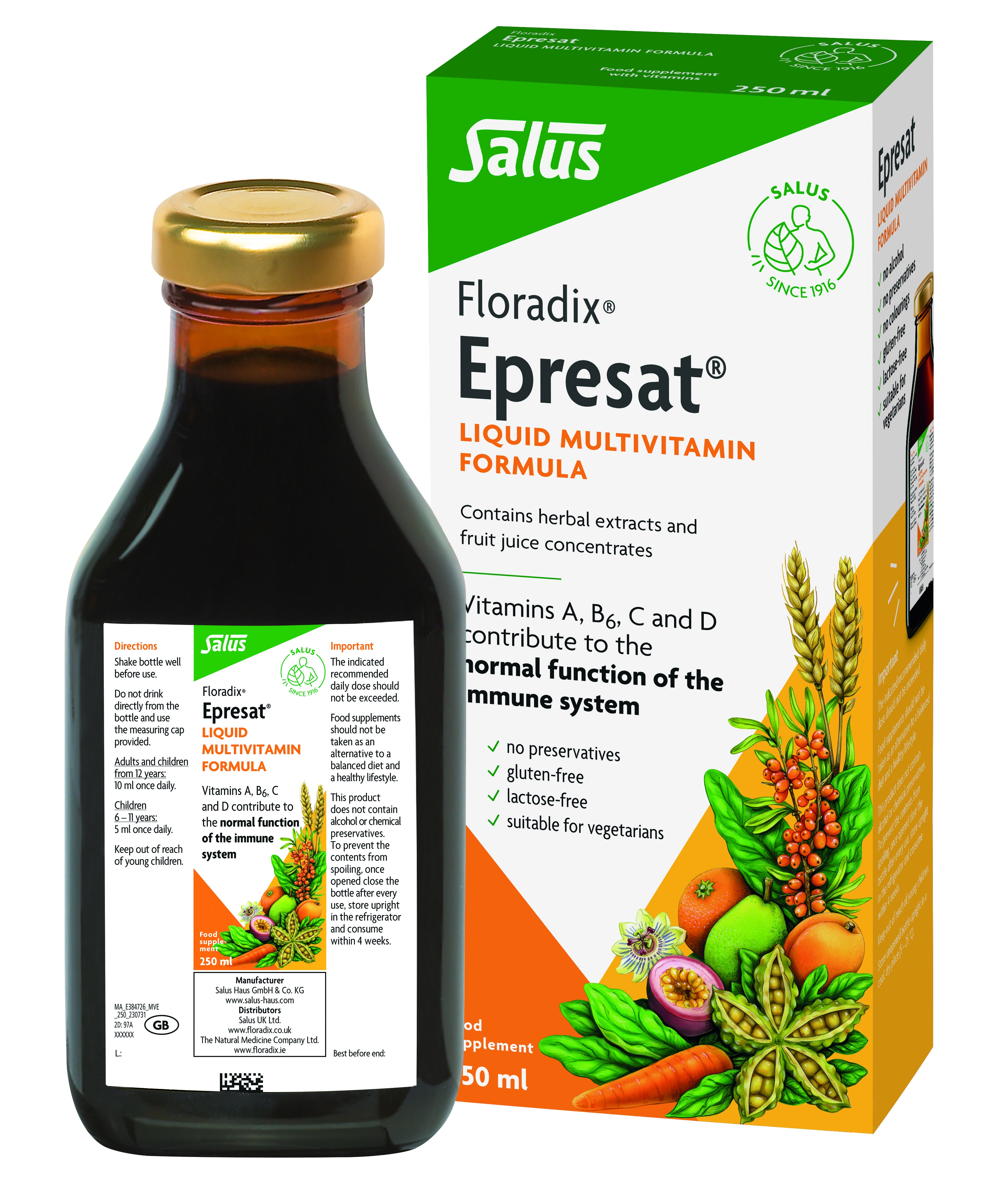 FLORADIX skysta multivitaminų formulė EPRESAT, 250ml -  