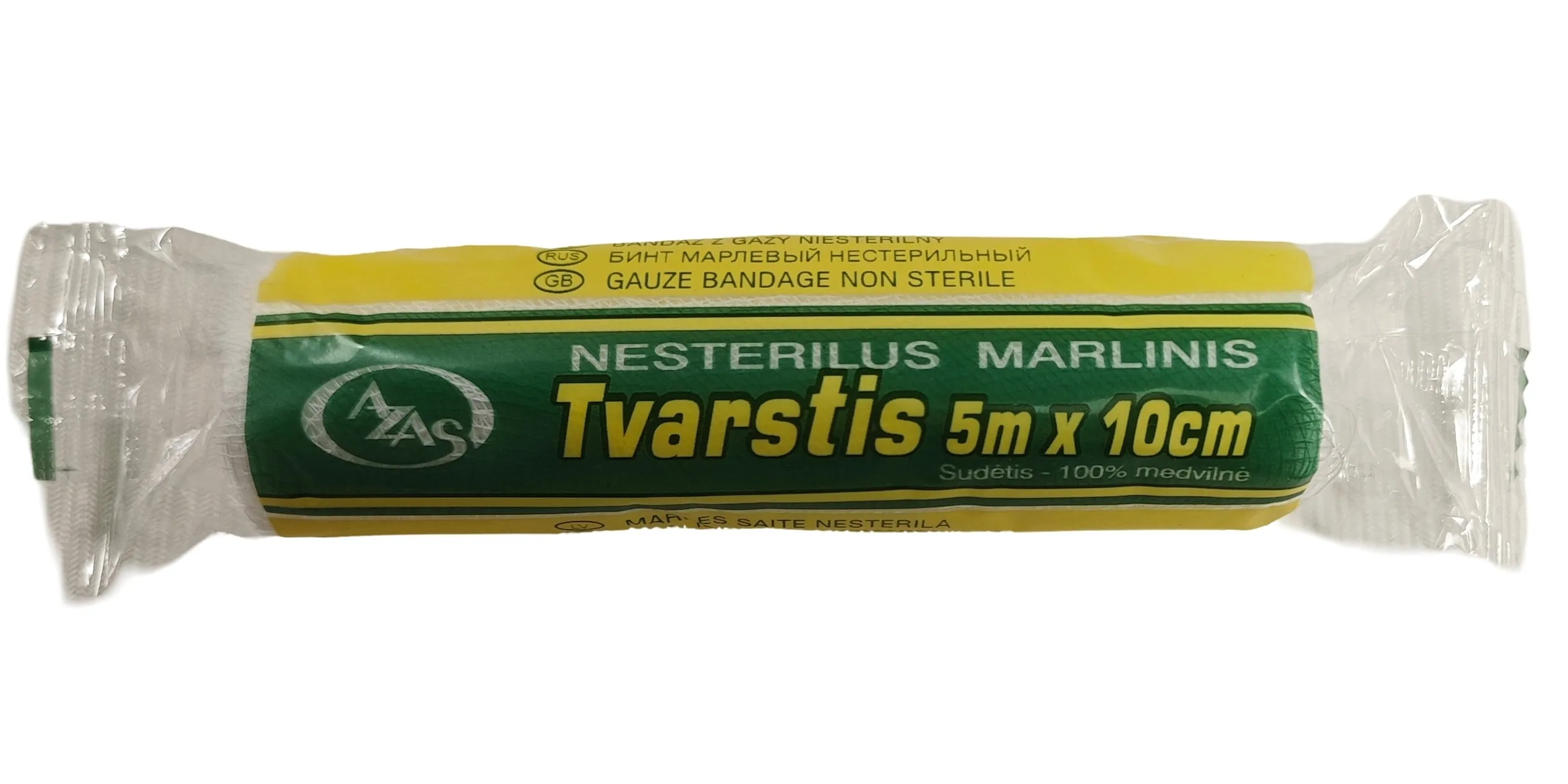 AZAS, nesterilus marlinis tvarstis 5 m x 10 cm -  