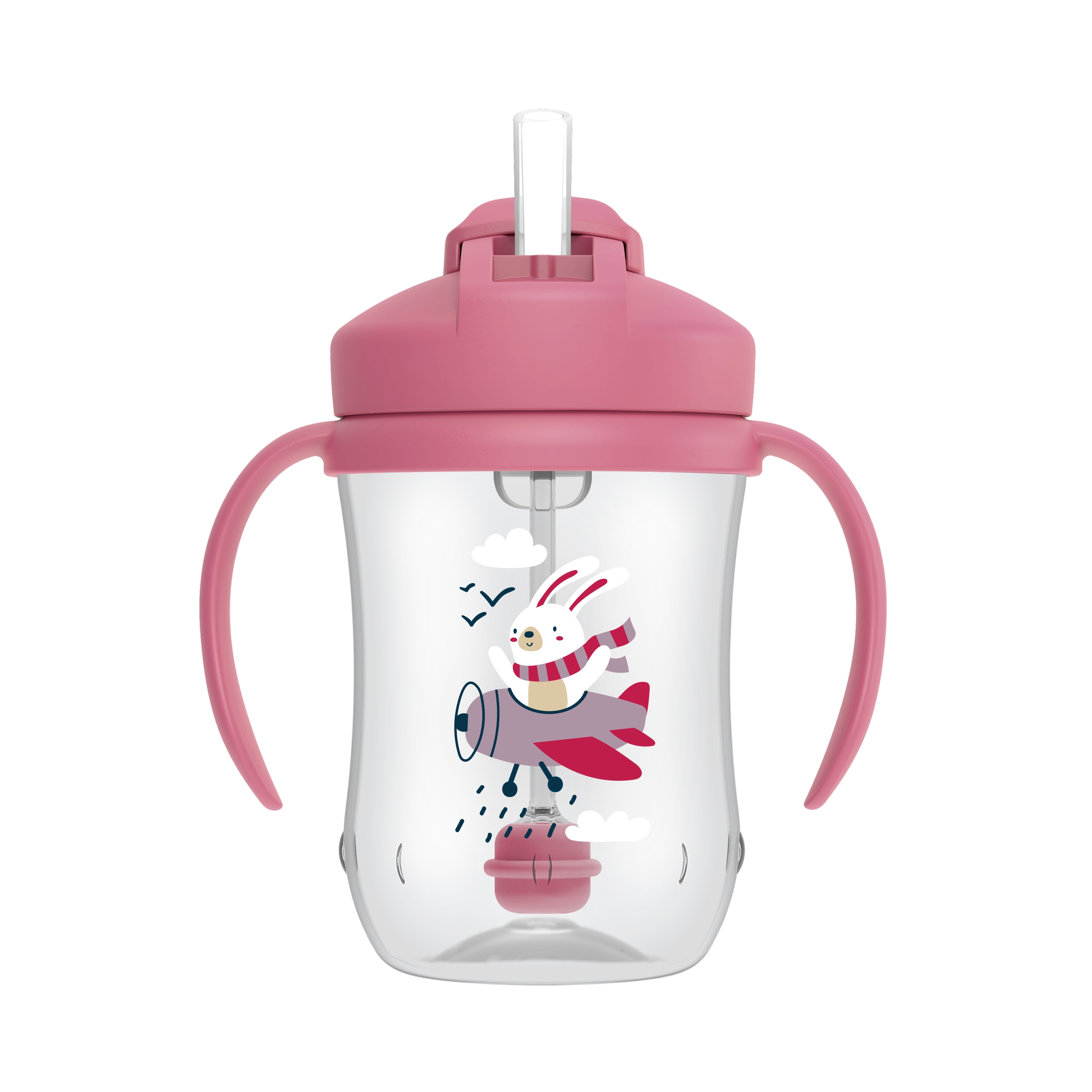 DR.BROWN'S gertuvė su šiaudeliu ir svareliu, rožinė, 270ml -  