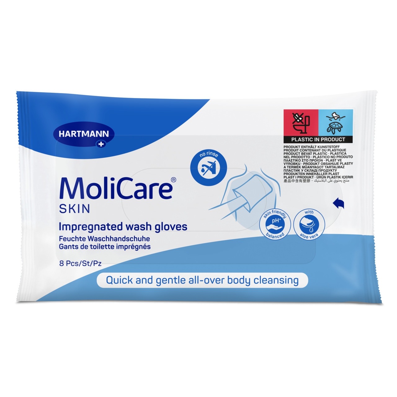 MOLICARE SKIN, impregnuotos plaunamosios pirštinės  8 vnt. -  
