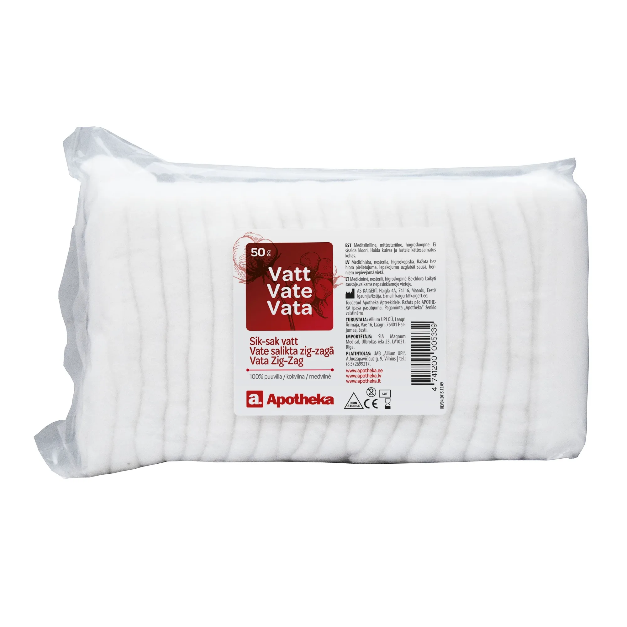 APOTHEKA nesterili medicininė vata ZIG-ZAG, 50g -  2