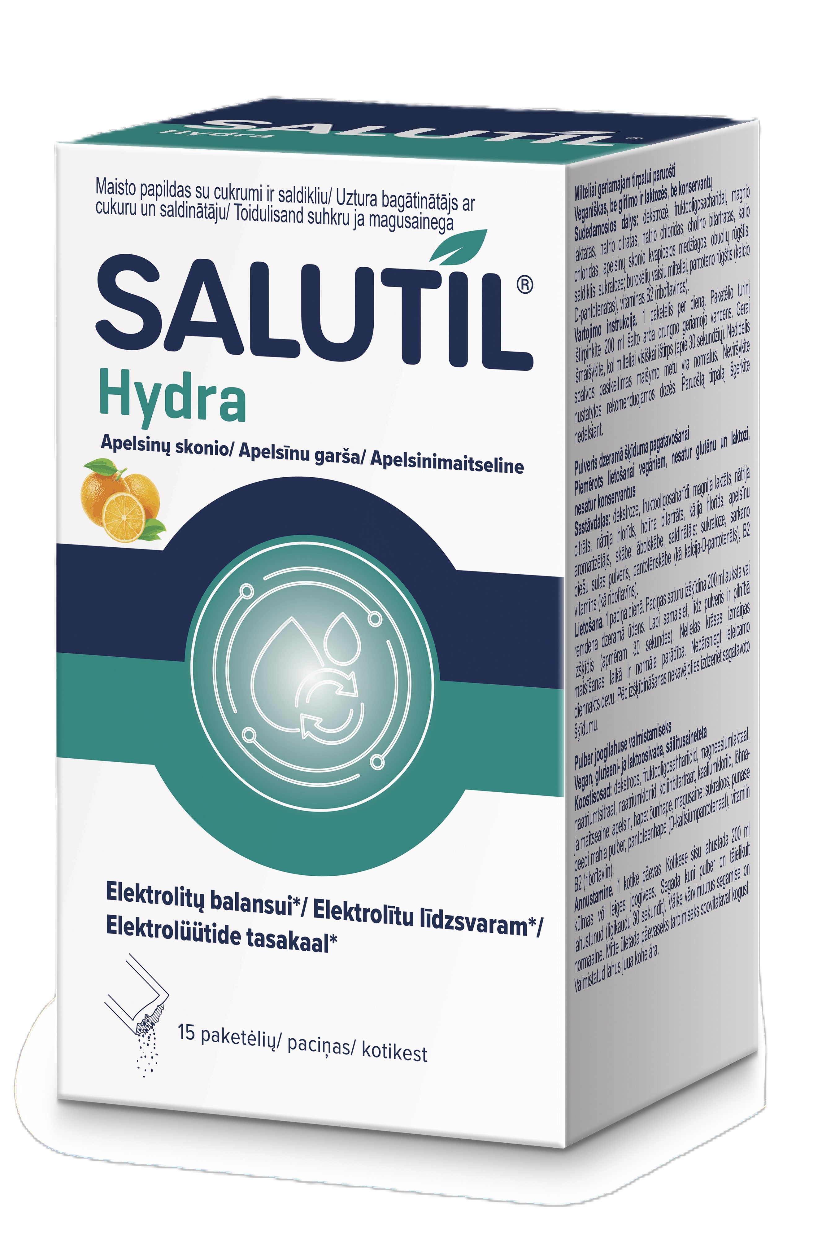 SALUTIL HYDRA Elektrolitai, apelsinų skonio, 15 paketėlių -  4