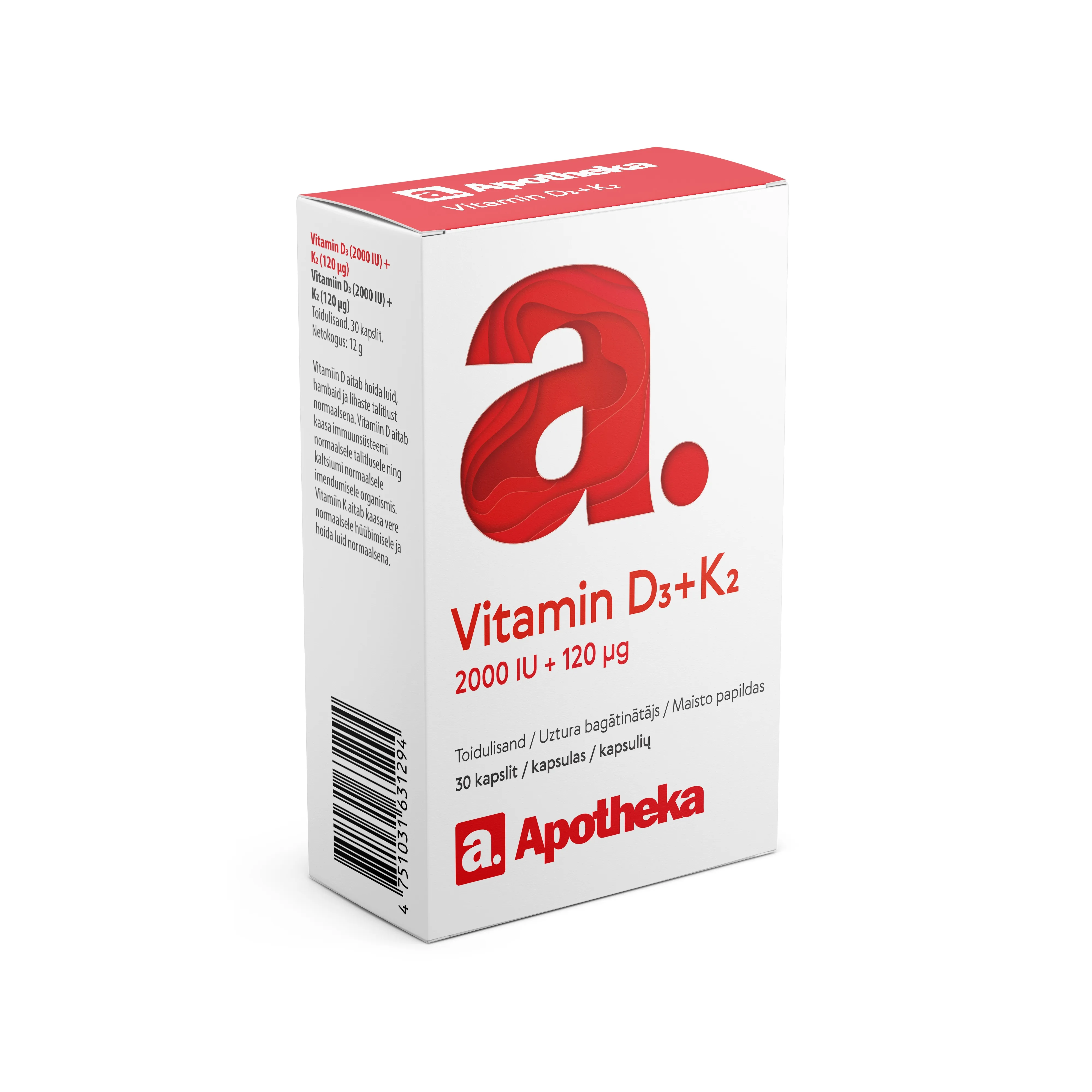 A. Vitamin D3 + K2, kapsulės, N30 -  