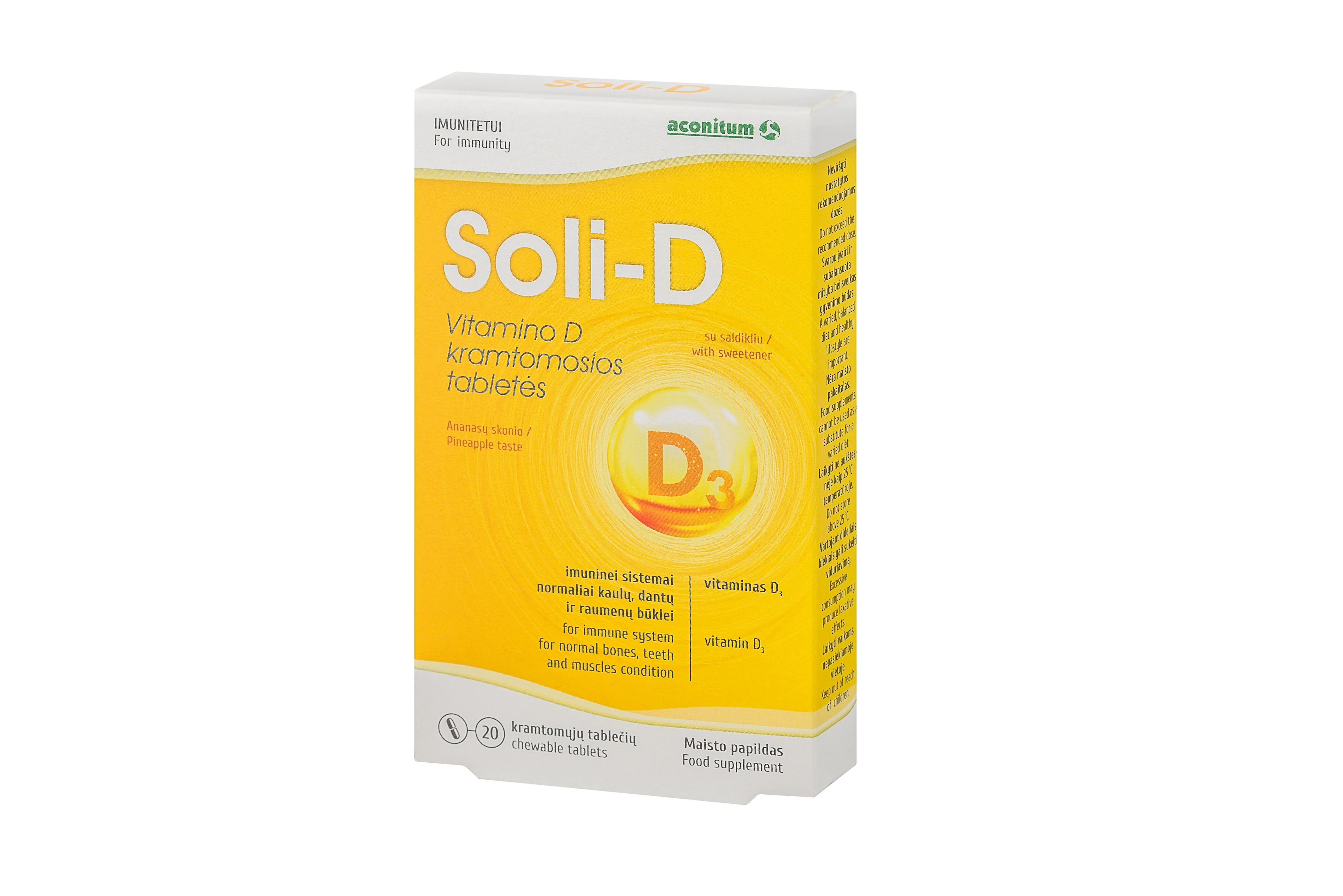 ACONITUM vitaminas D SOLI-D, 20 kramtomųjų tablečių -  