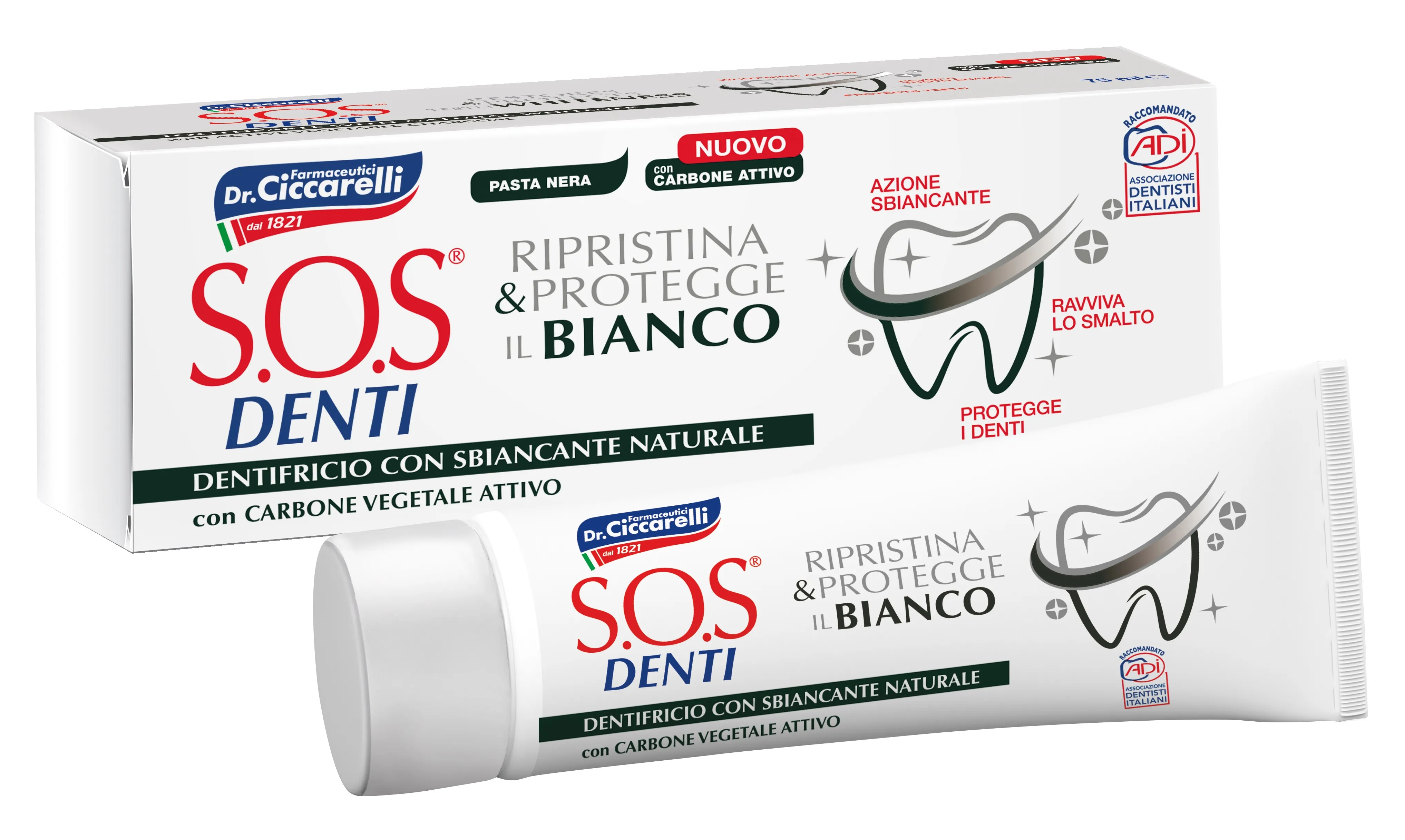 CICCARELLI  balinamoji dantų pasta su anglimi SOS DENTI, 75ml -  
