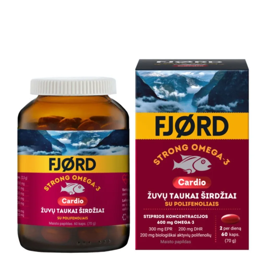 FJORD STRONG OMEGA-3 Cardio žuvų taukai širdžiai su polifenoliais, N60 -  