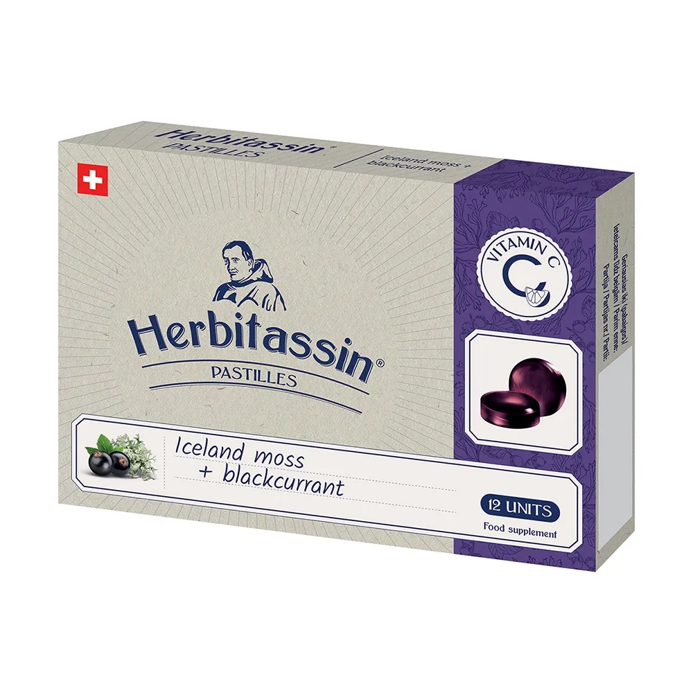 Herbitassin Iceland moss + blackcurrant, 12 pastilių -  2