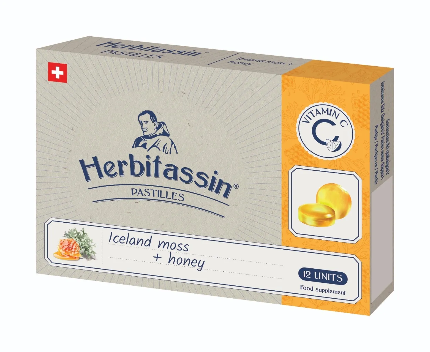 Herbitassin Iceland moss + honey, 12 pastilių -  2